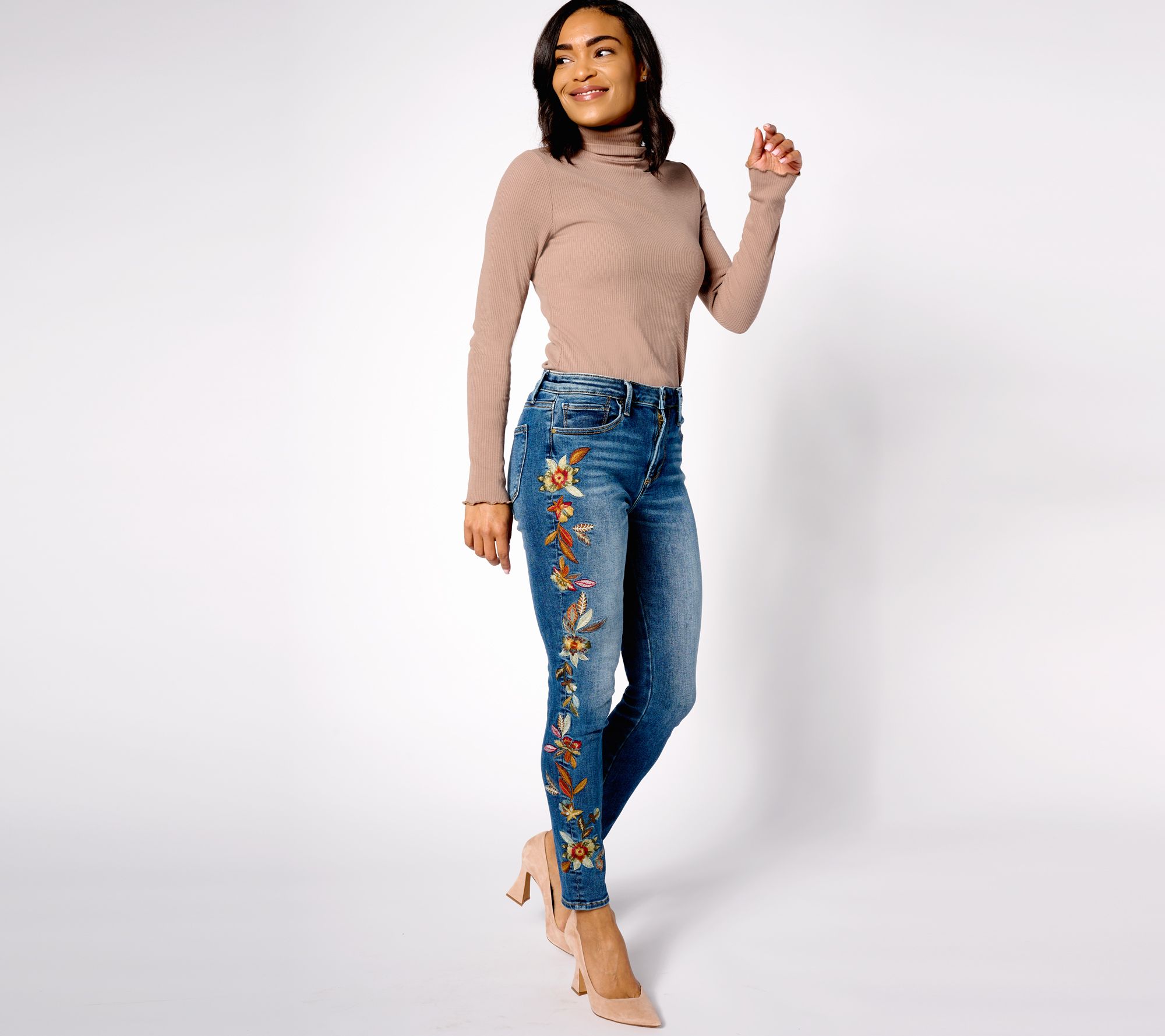 Floral Embroidered Skinny Jeans