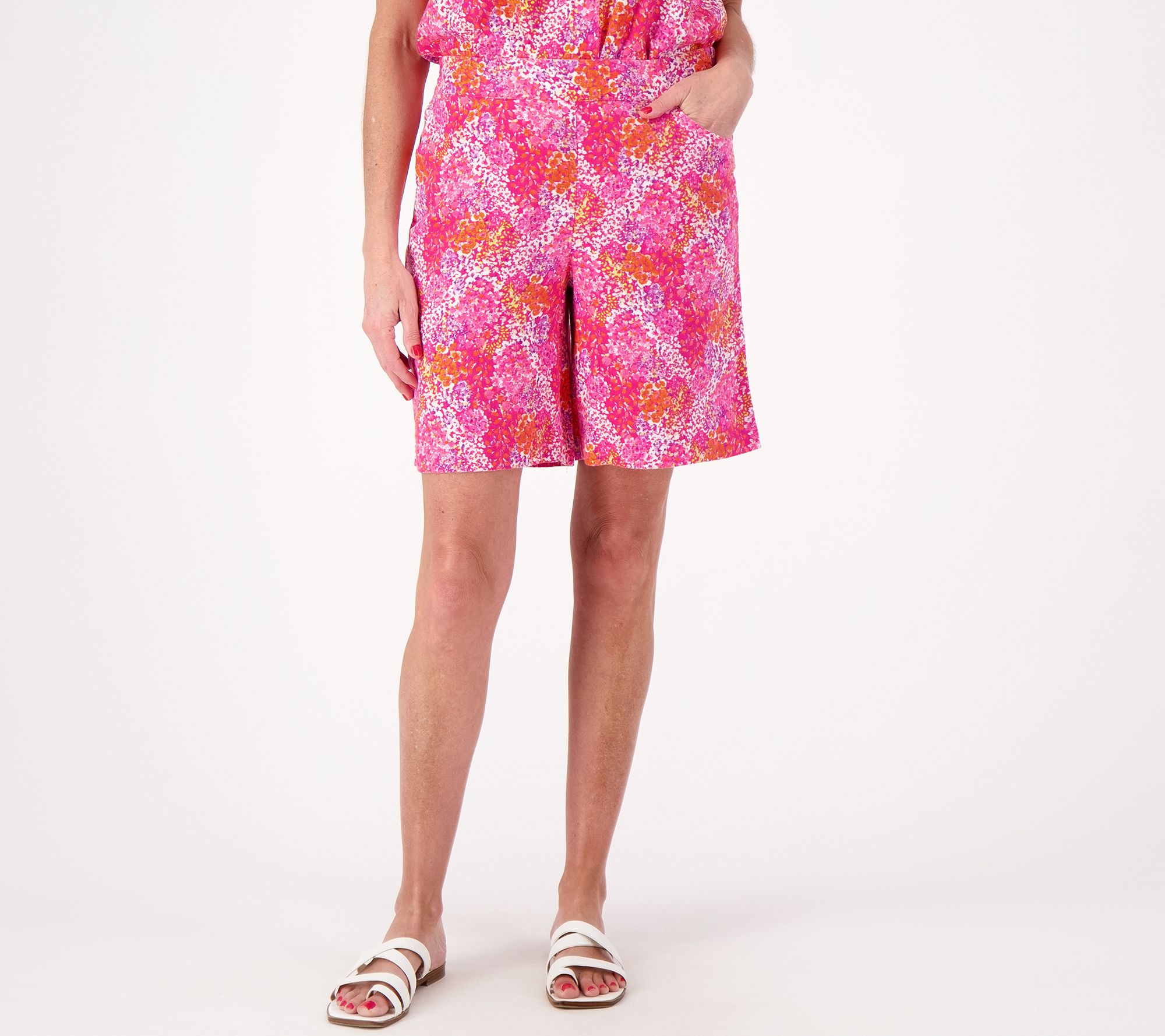 "As Is" Isaac Mizrahi Live Petite Printed Linen Bermuda Shorts