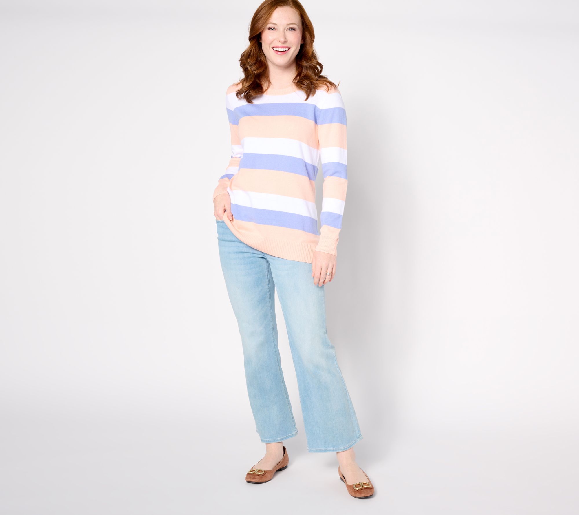 Denim & Co. Round Neck Striped Sweater - QVC.com