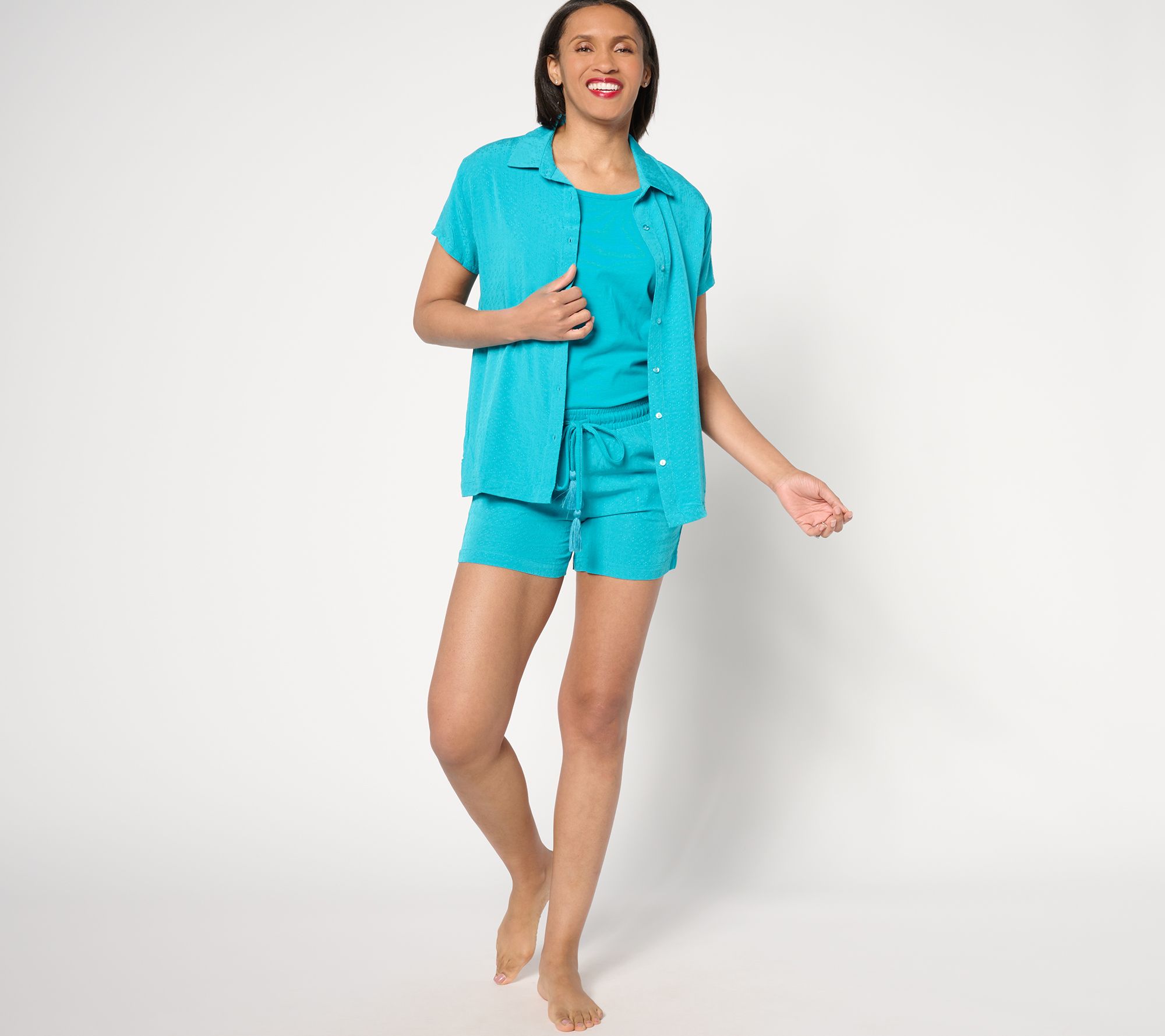 MUK LUKS Eyelet Jacquard and Cotton Three Piece Lounge Set