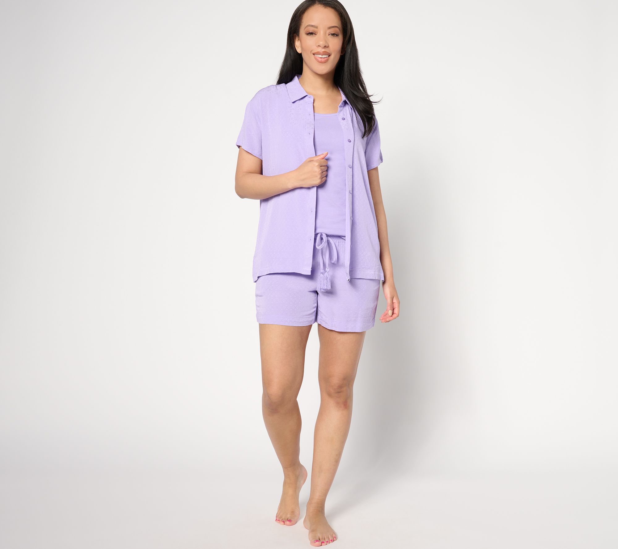 MUK LUKS Eyelet Jacquard and Cotton Three Piece Lounge Set