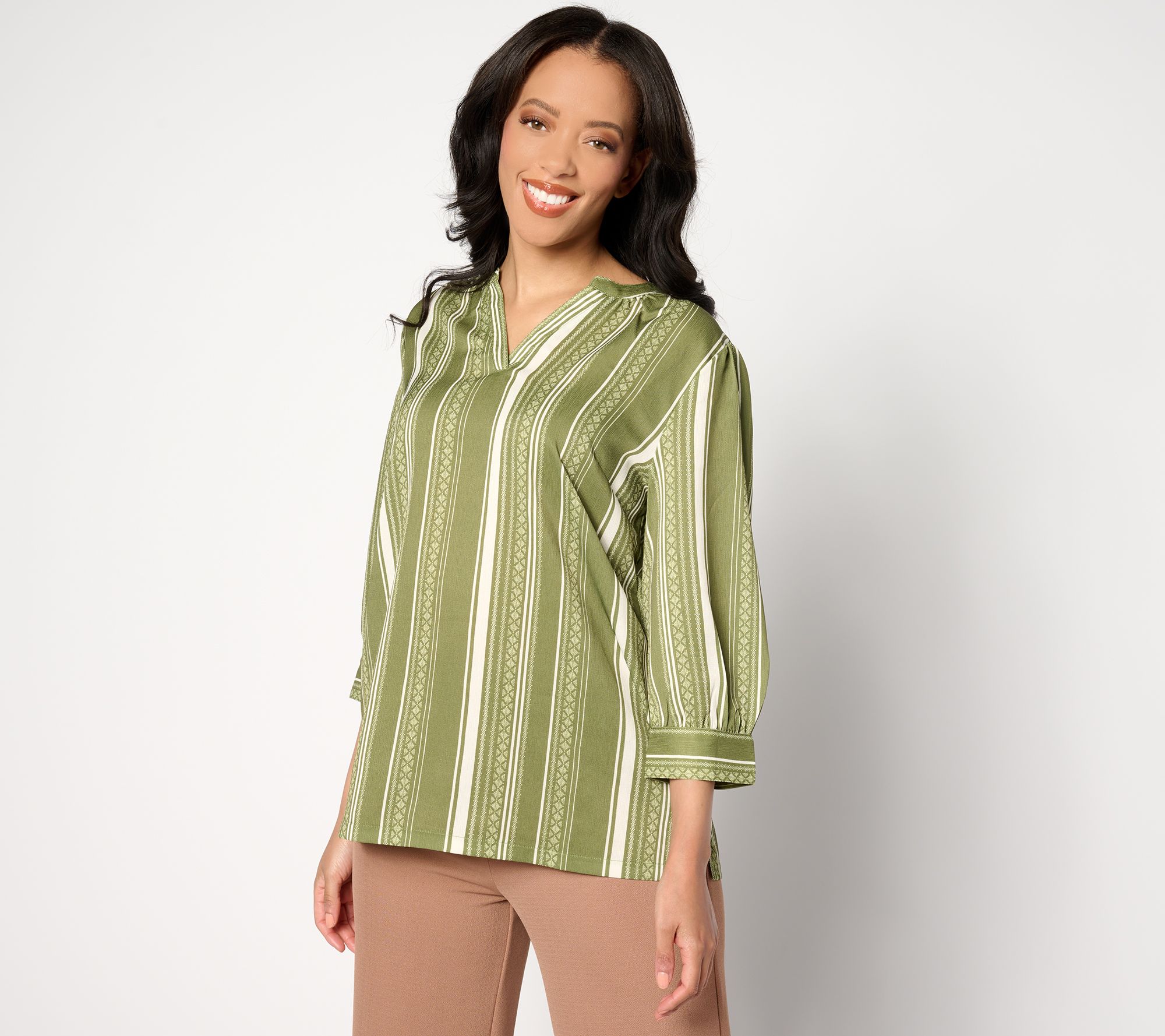 Joan Rivers Novelty Woven Jacquard Long Sleeve Blouse