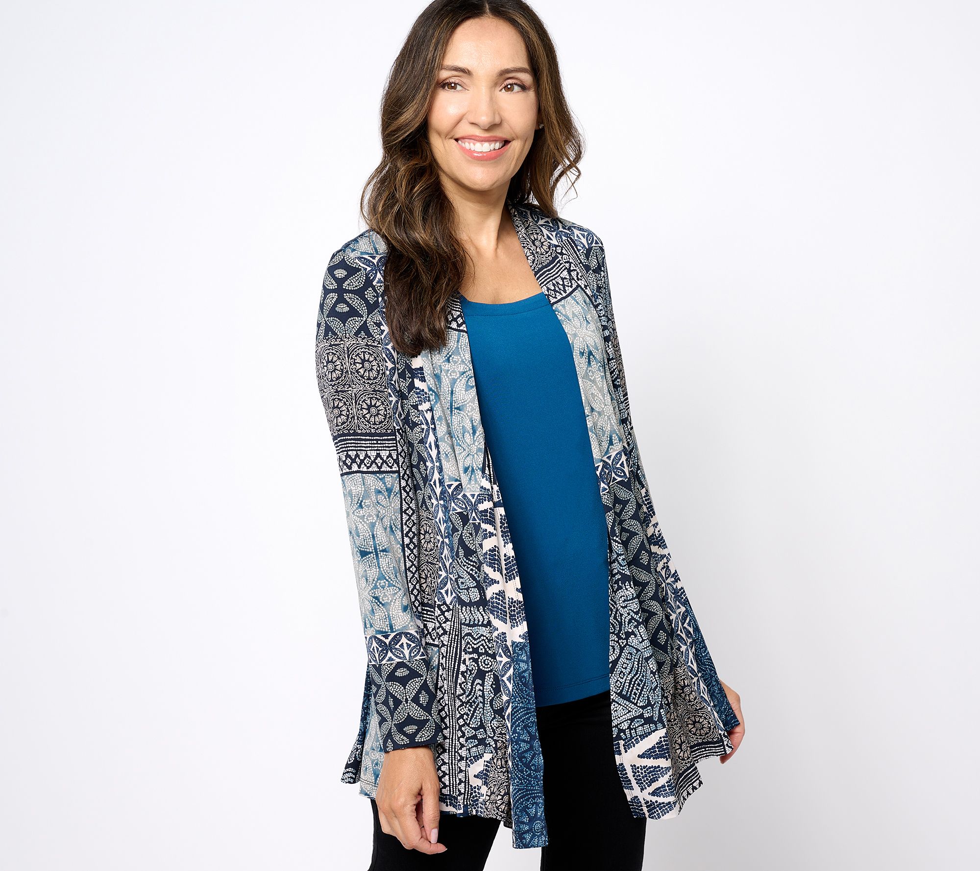 Susan Graver Every Day Petite Liquid Knit Open Front Cardigan