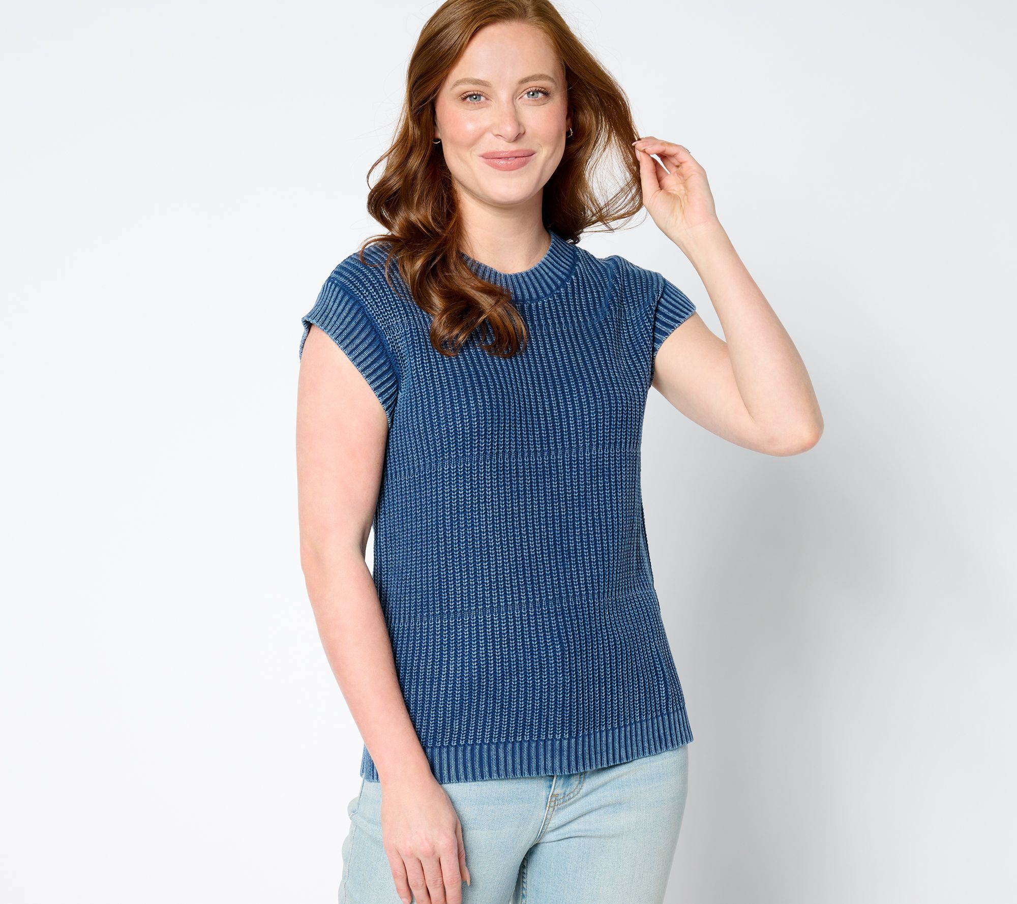 Denim & Co. Cap Sleeve Shaker Stitch Sweater