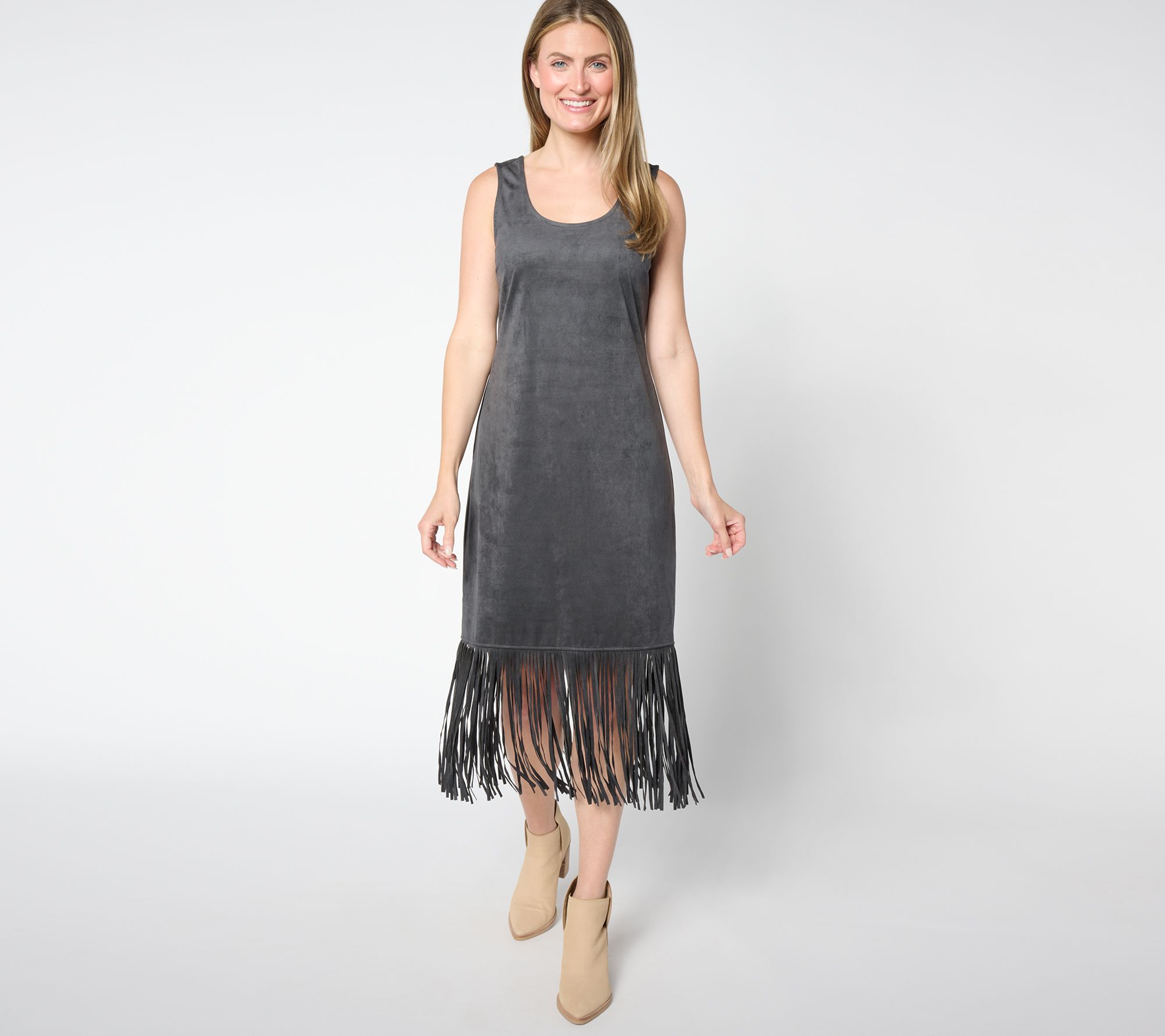 American West by Carolyn Pollack Faux Suede Dress w/ Fringe