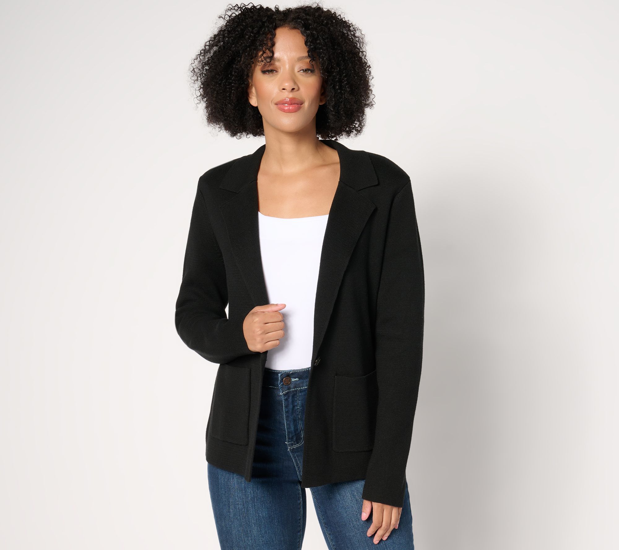 Isaac Mizrahi Live! Estate Single-Button Milano Stitch Sweater Blazer