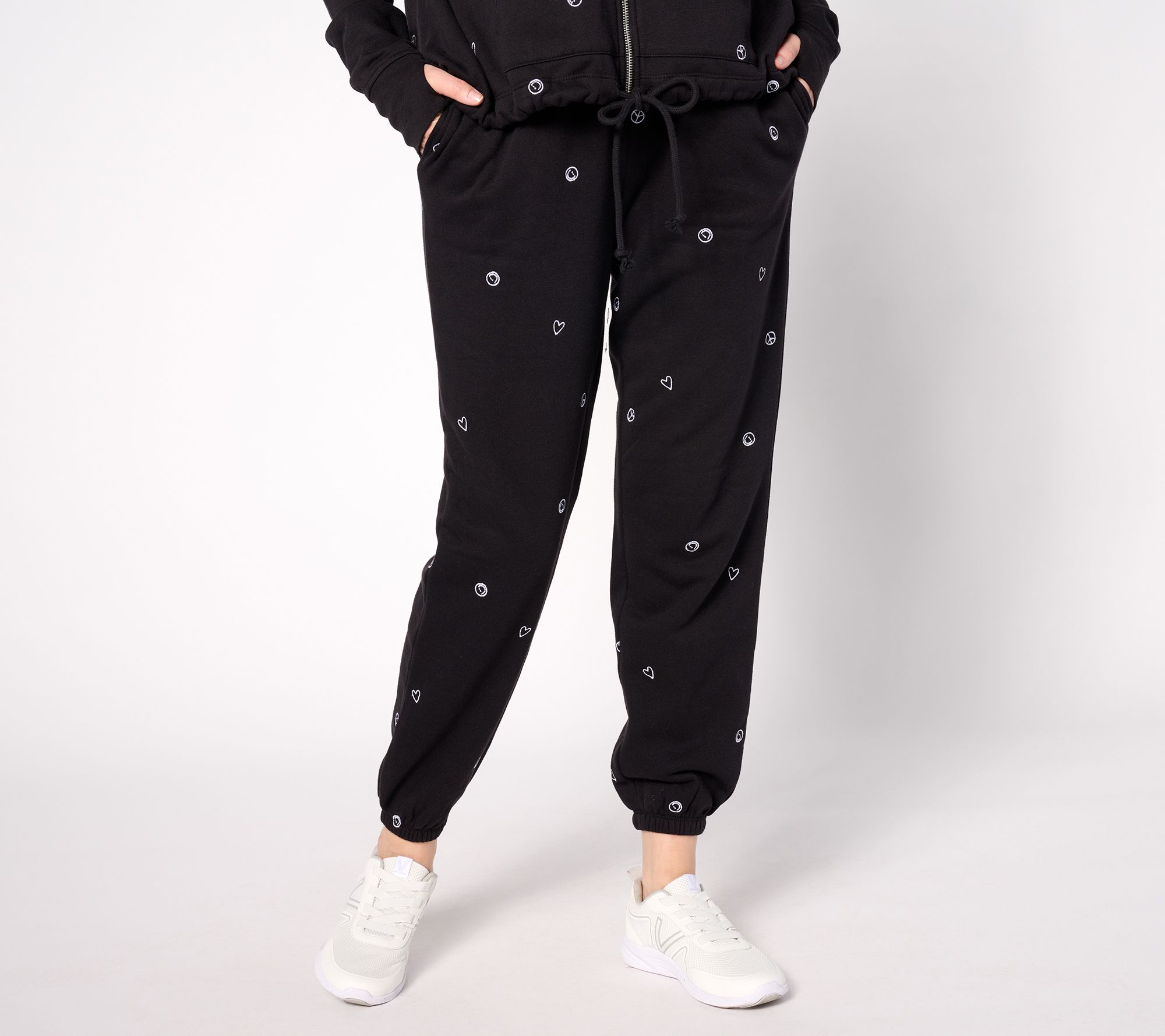 "As Is" Peace Love World Petite Embroidered Sweatpant