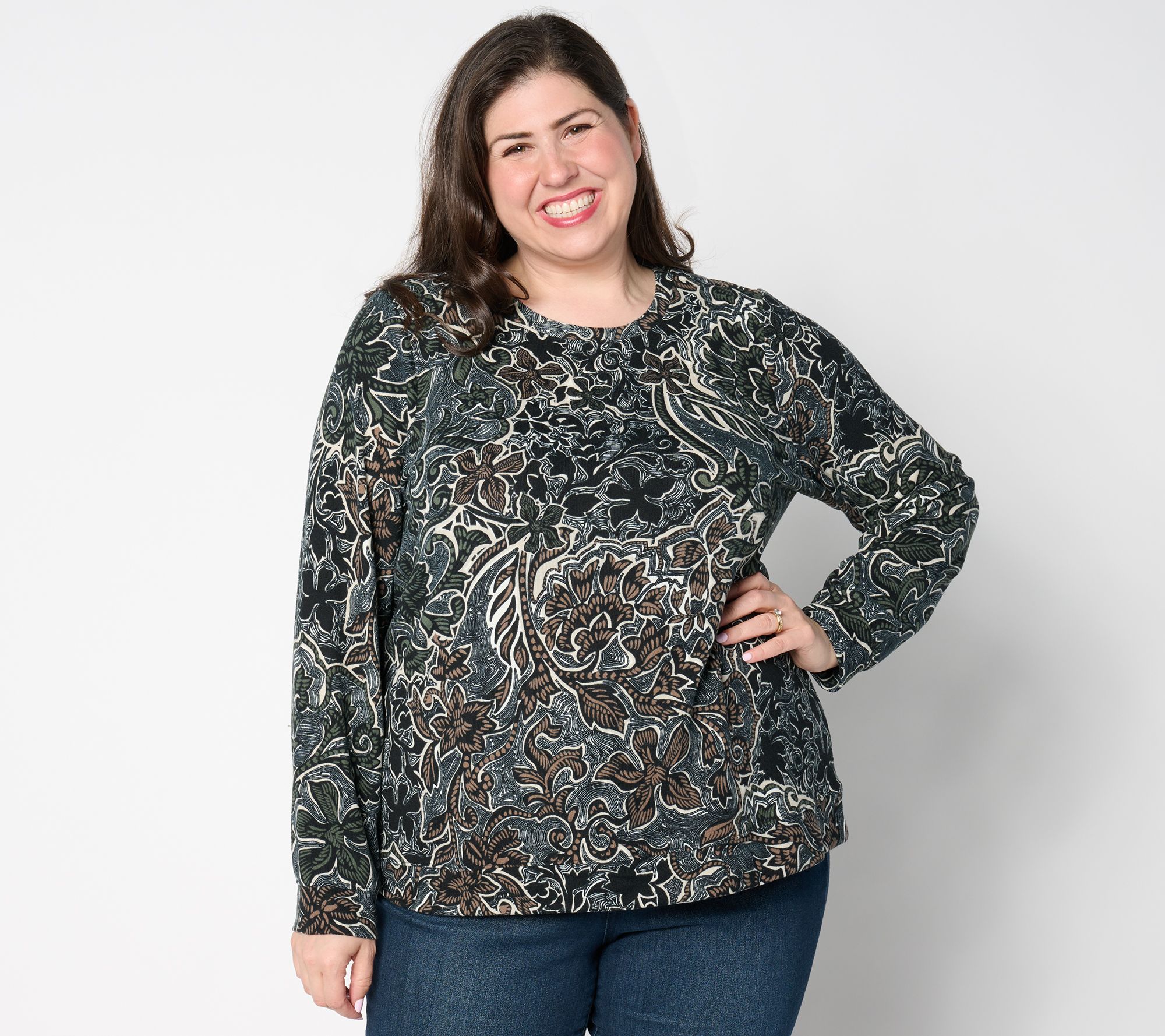 Denim & Co. Printed Heavenly Jersey Long-Sleeve Pullover