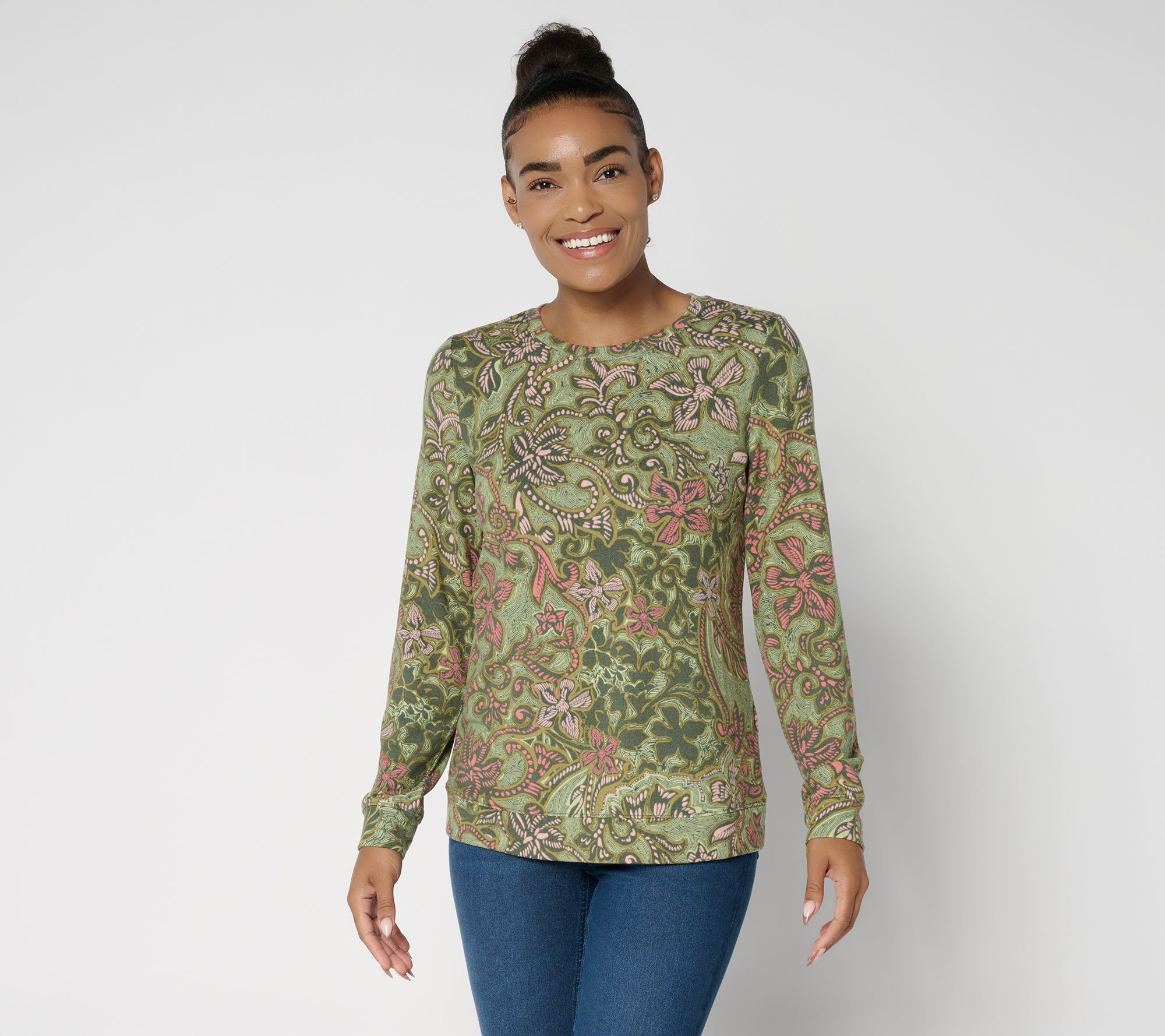 Denim & Co. Printed Heavenly Jersey Long-Sleeve Pullover