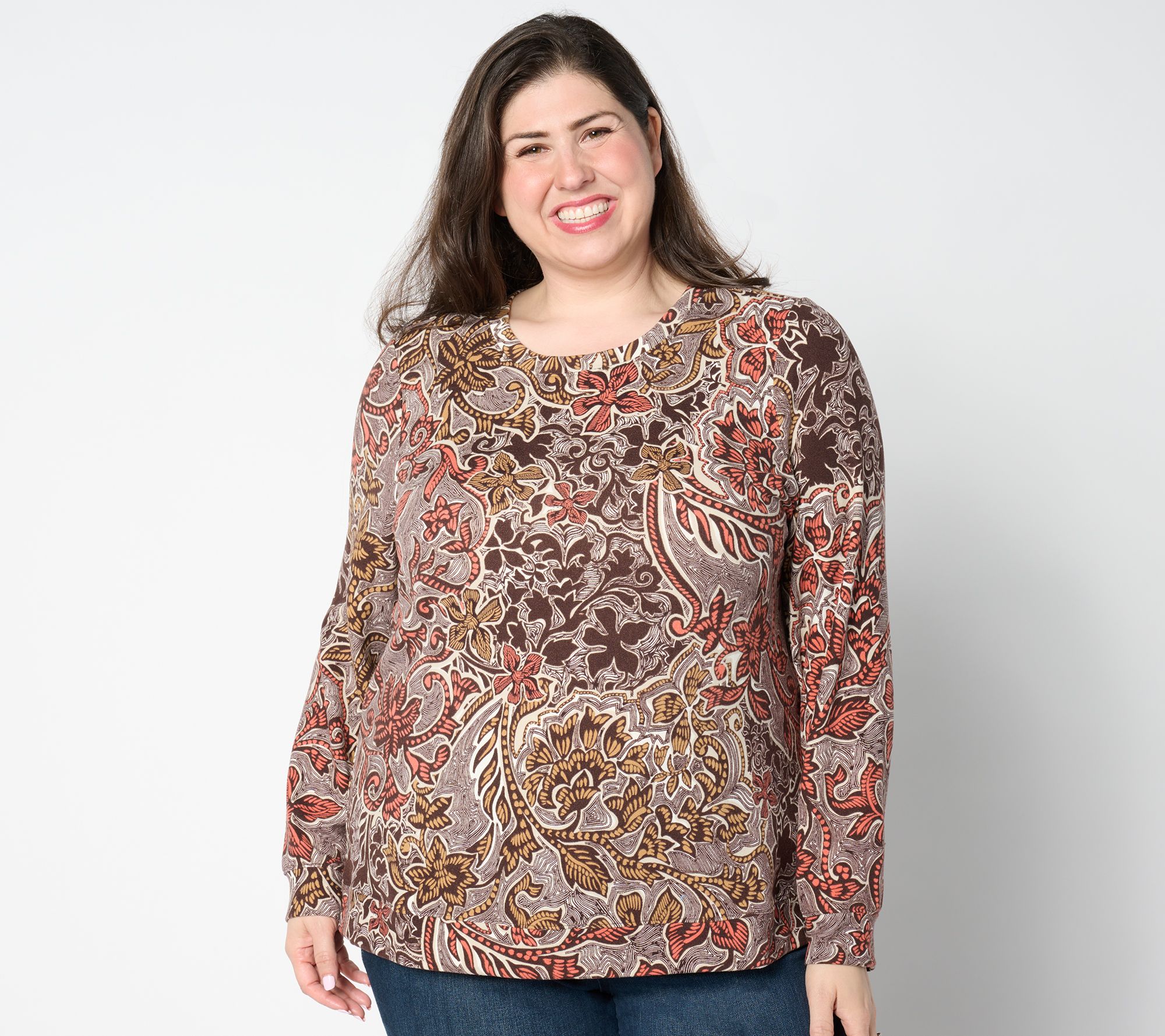 Denim & Co. Printed Heavenly Jersey Long-Sleeve Pullover