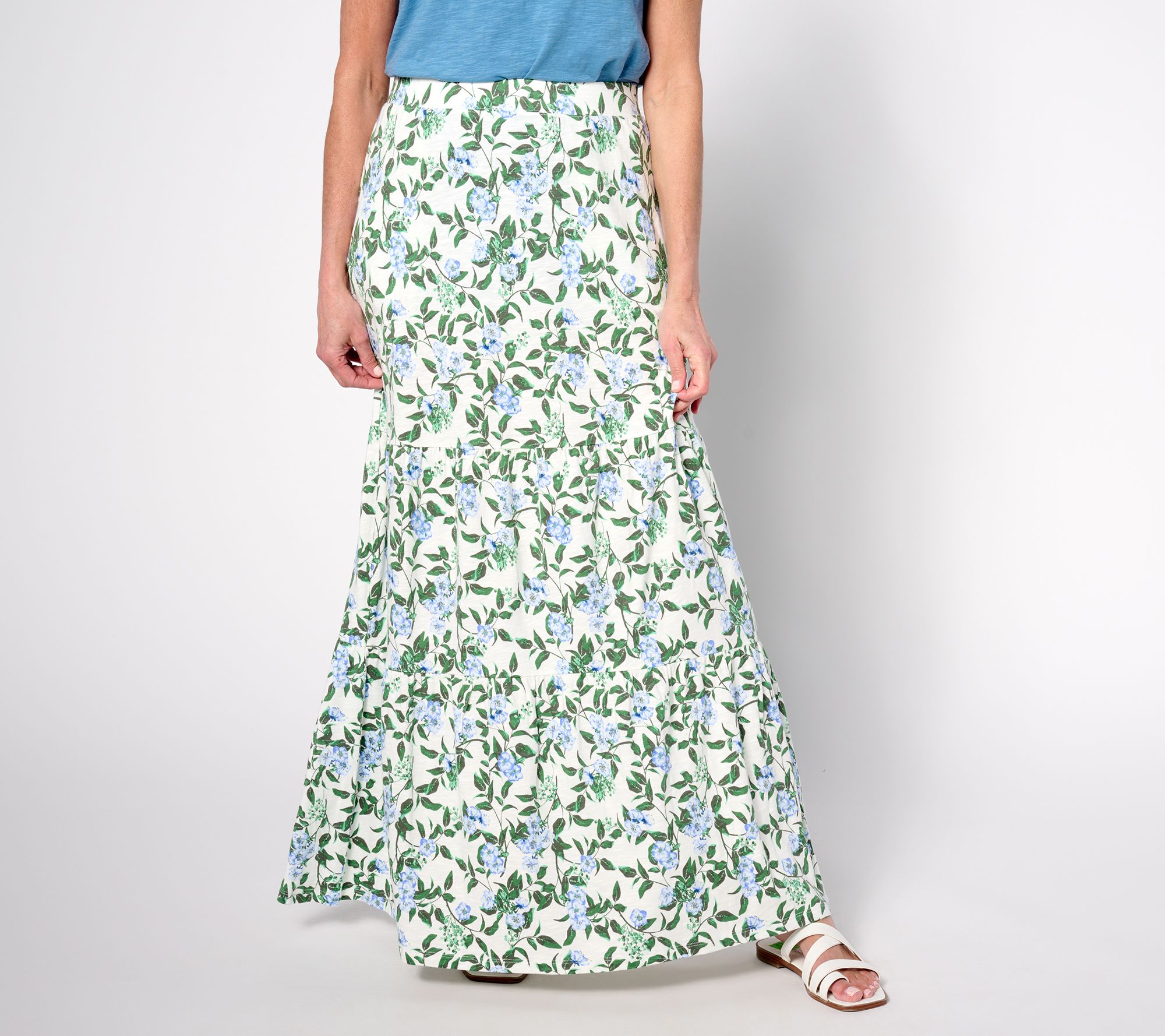 "As Is" Denim & Co. Regular Linen Blend Knit Tiered Maxi Skirt