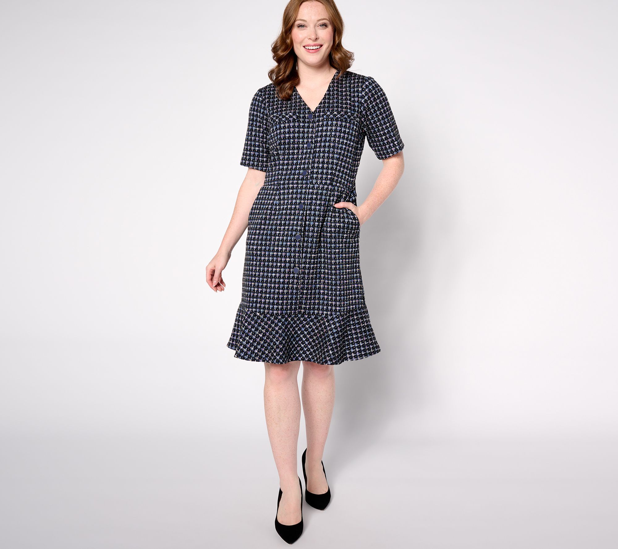 "As Is" Isaac Mizrahi Live! Petite Chenille Yarn Knit Tweed Dress