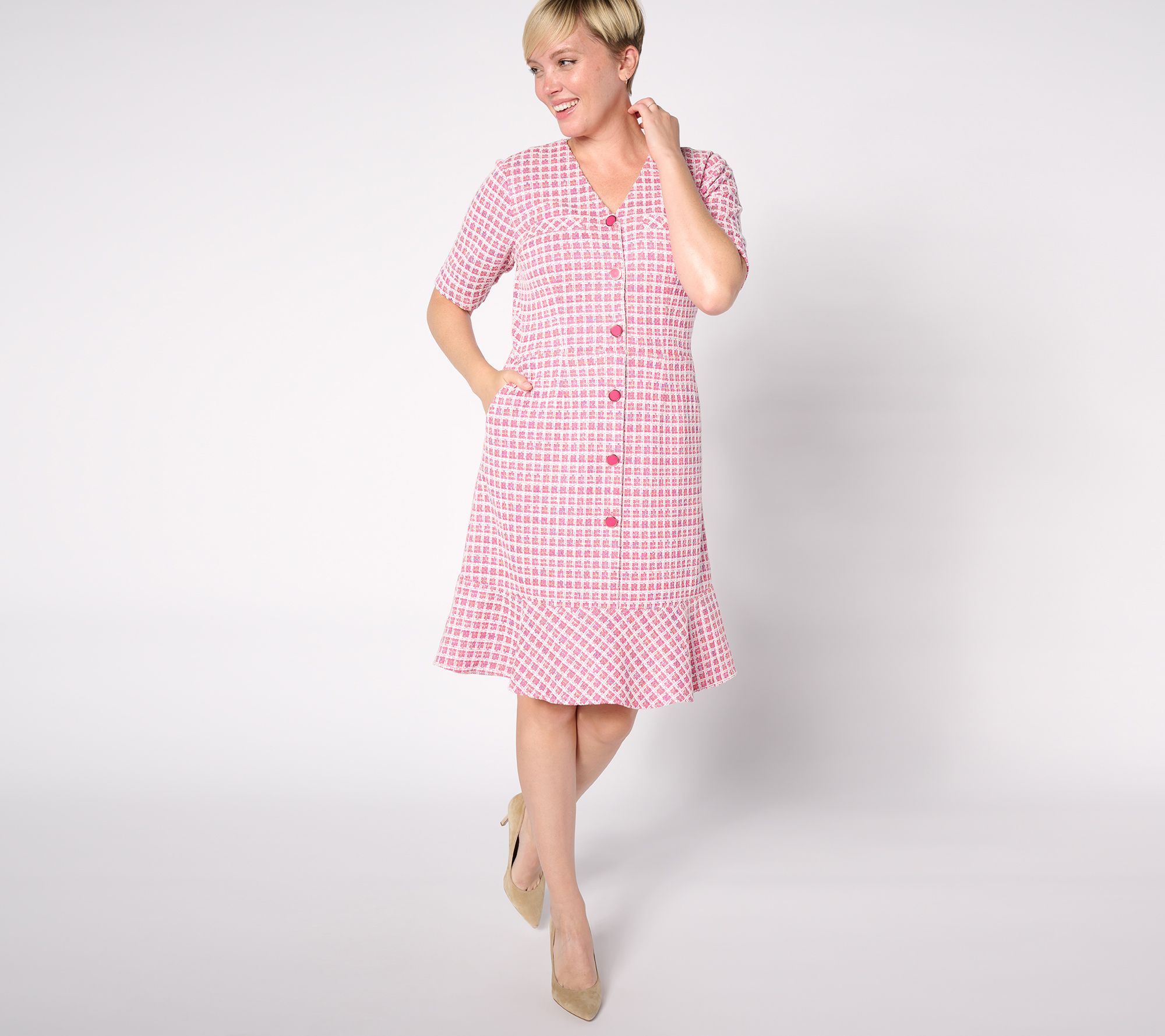 "As Is" Isaac Mizrahi Live! Petite Chenille Yarn Knit Tweed Dress