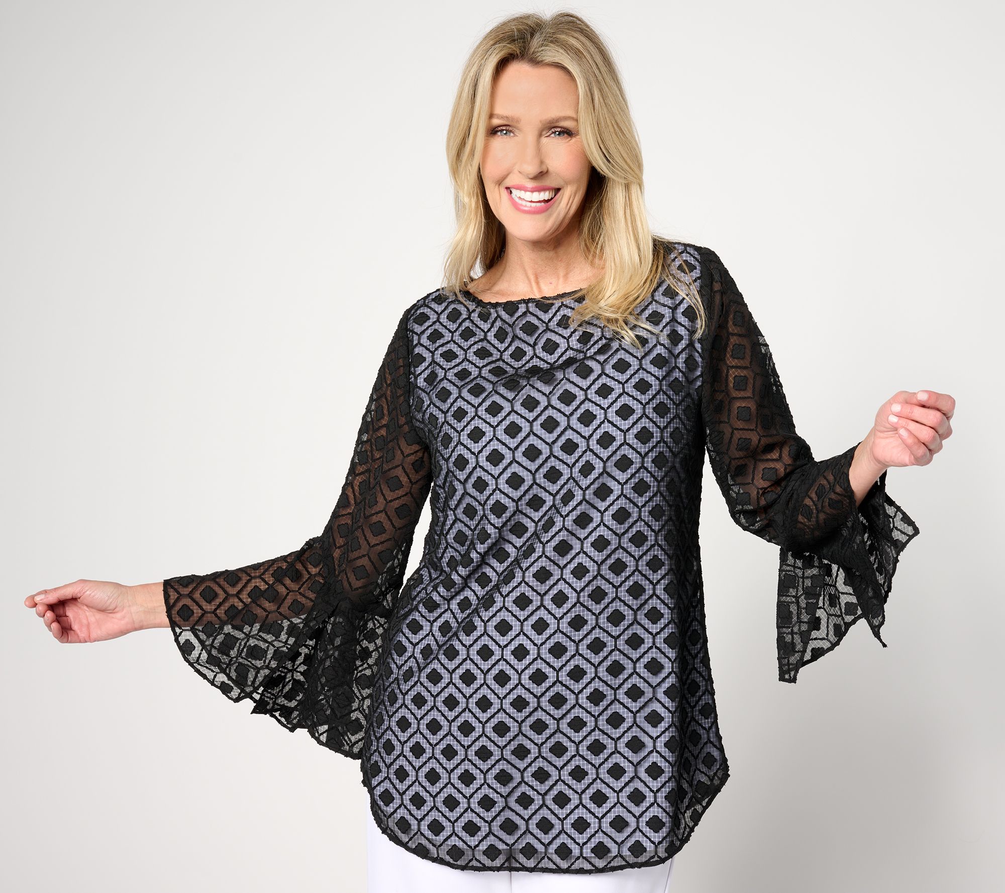 "As Is" Dennis Basso Bateau Neck Tunic with Flounce Sleeves