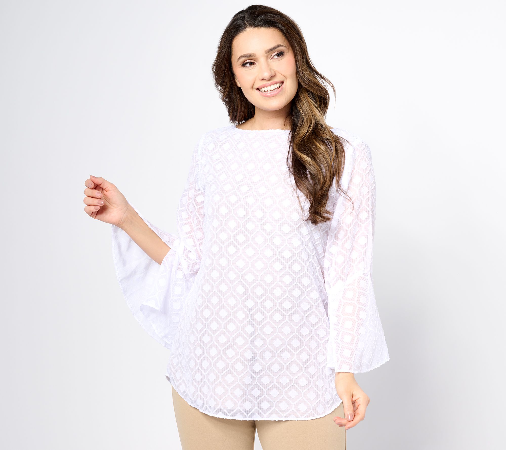 "As Is" Dennis Basso Bateau Neck Tunic with Flounce Sleeves