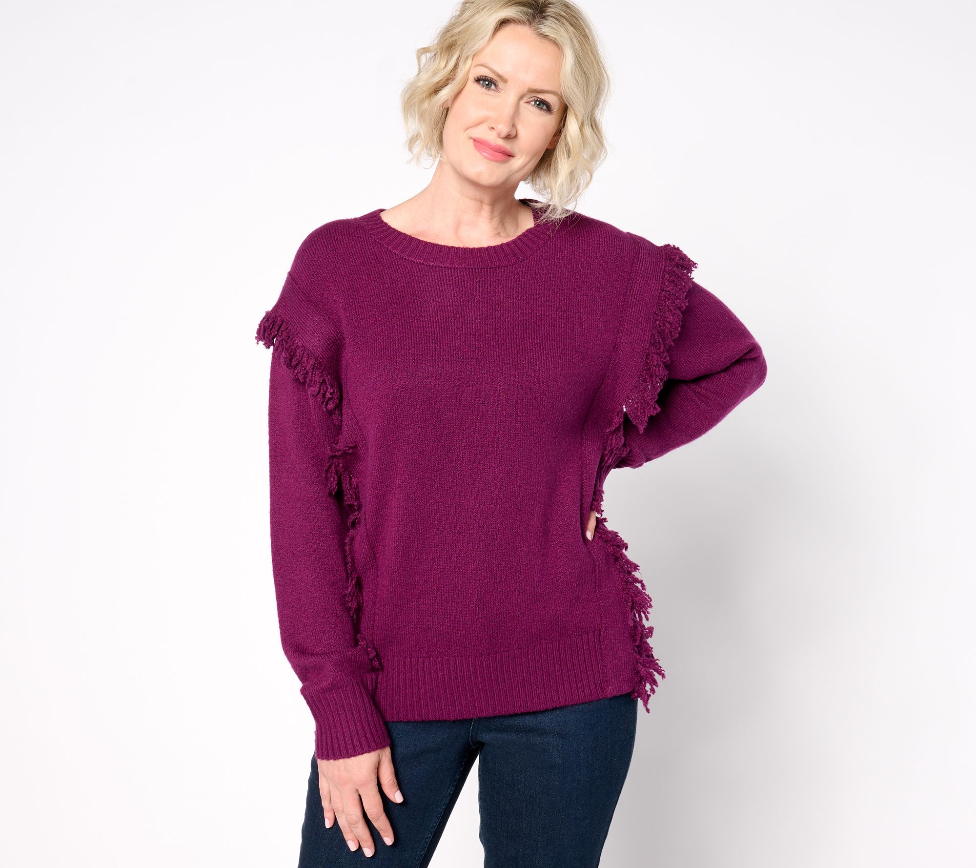 Belle Boho by Kim Gravel Fringe Benefits Sweater - QVC.com