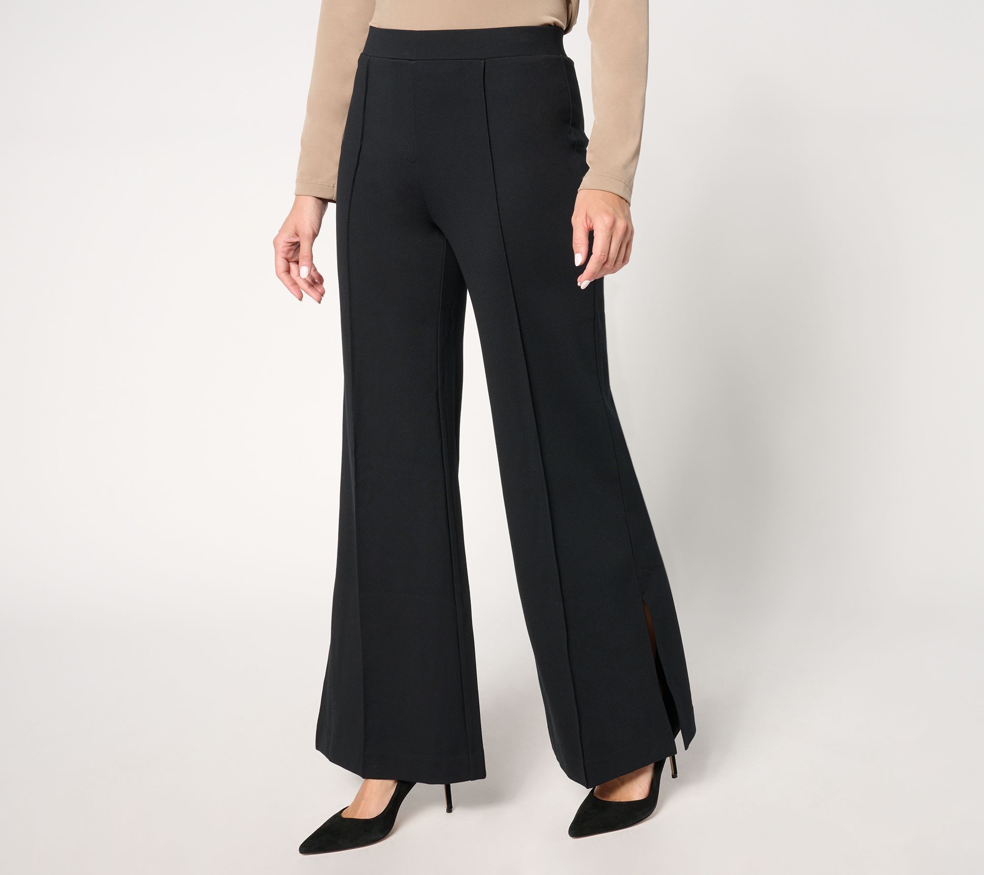Peace Love World Petite Ponte Wide Flare Pant with Front Seam