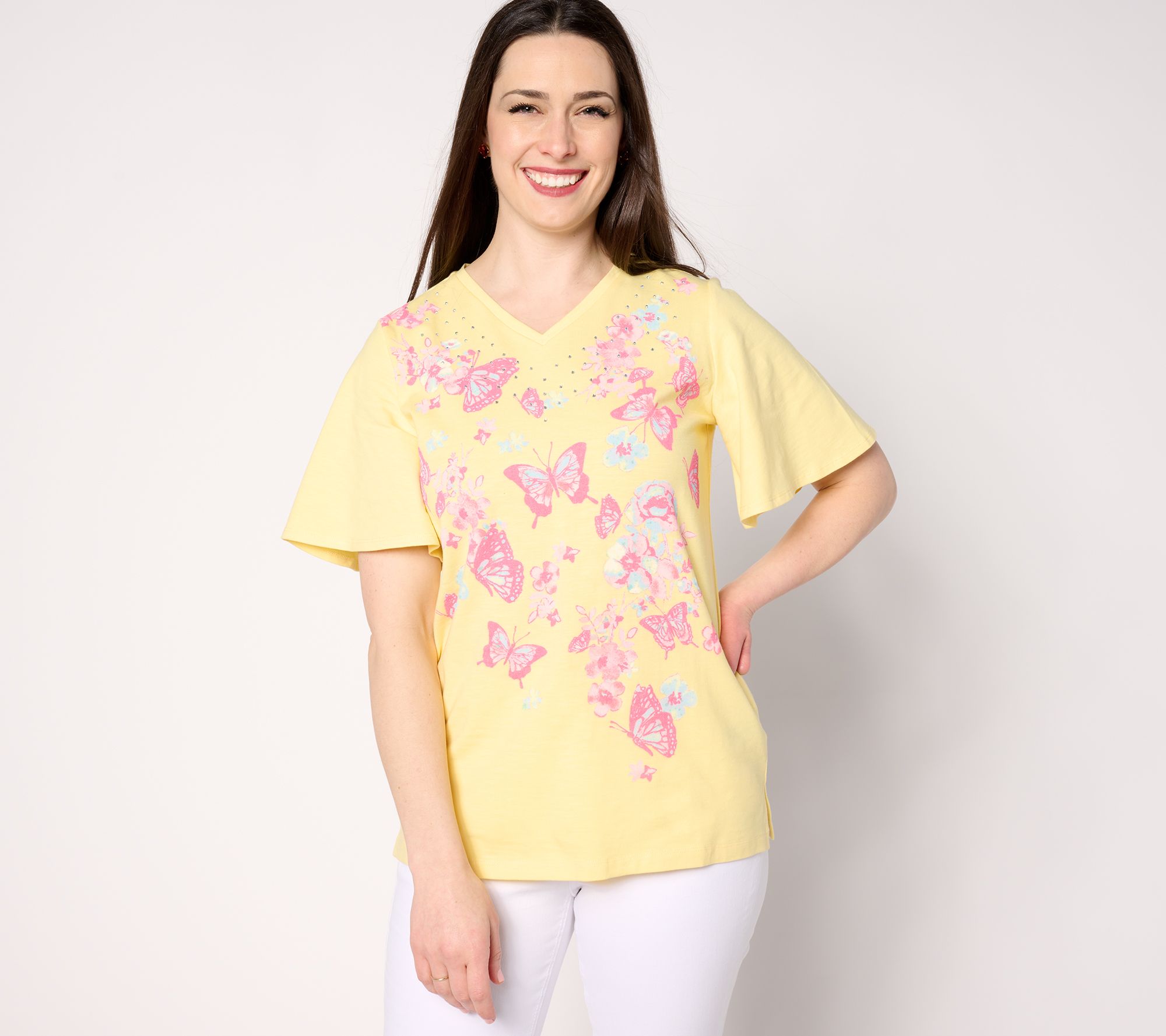 "As Is" Quacker Factory All Flutter Short Sleeve Top
