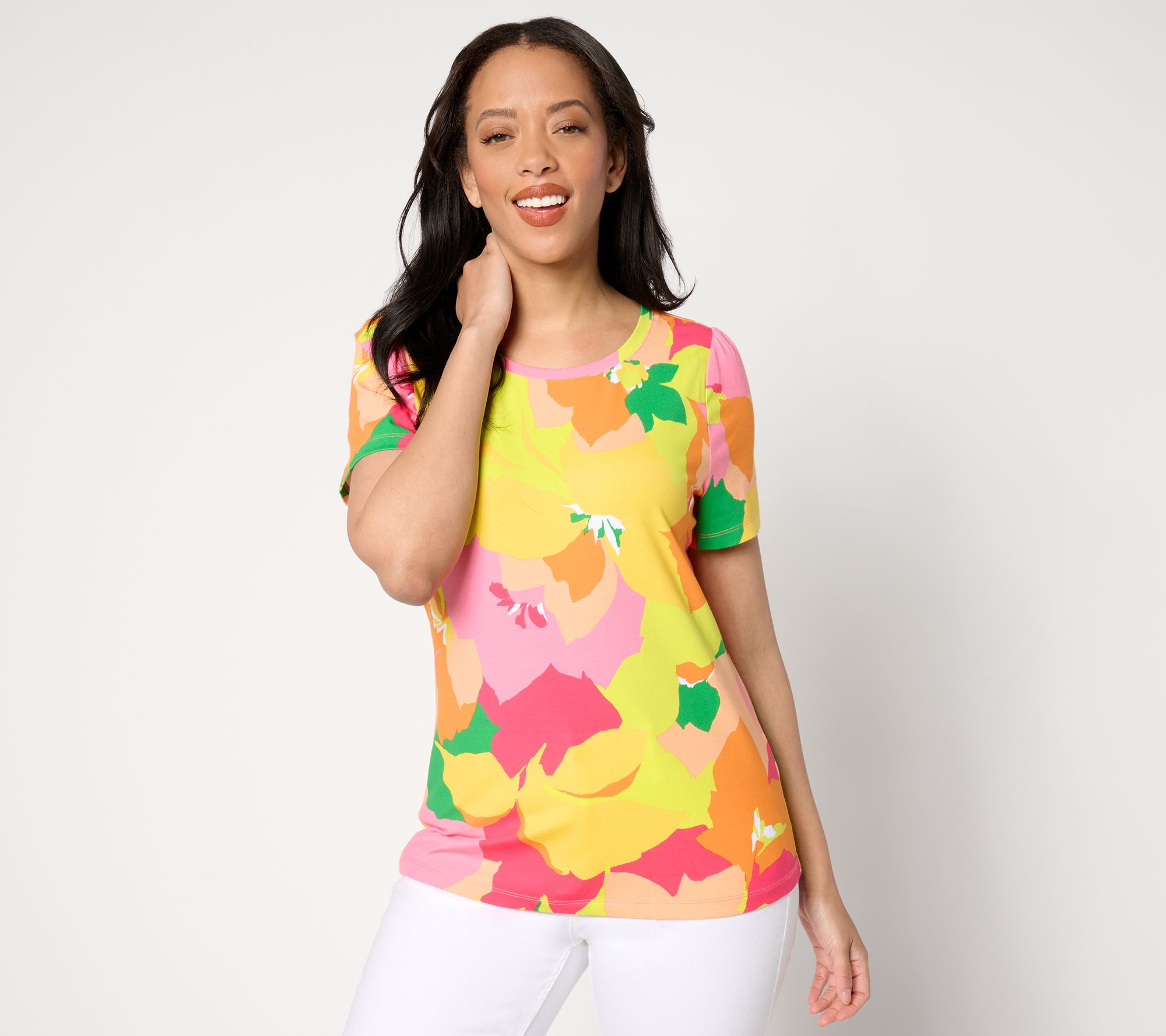 "As Is" Isaac Mizrahi Live! Floral Printed Short Sleeve Top