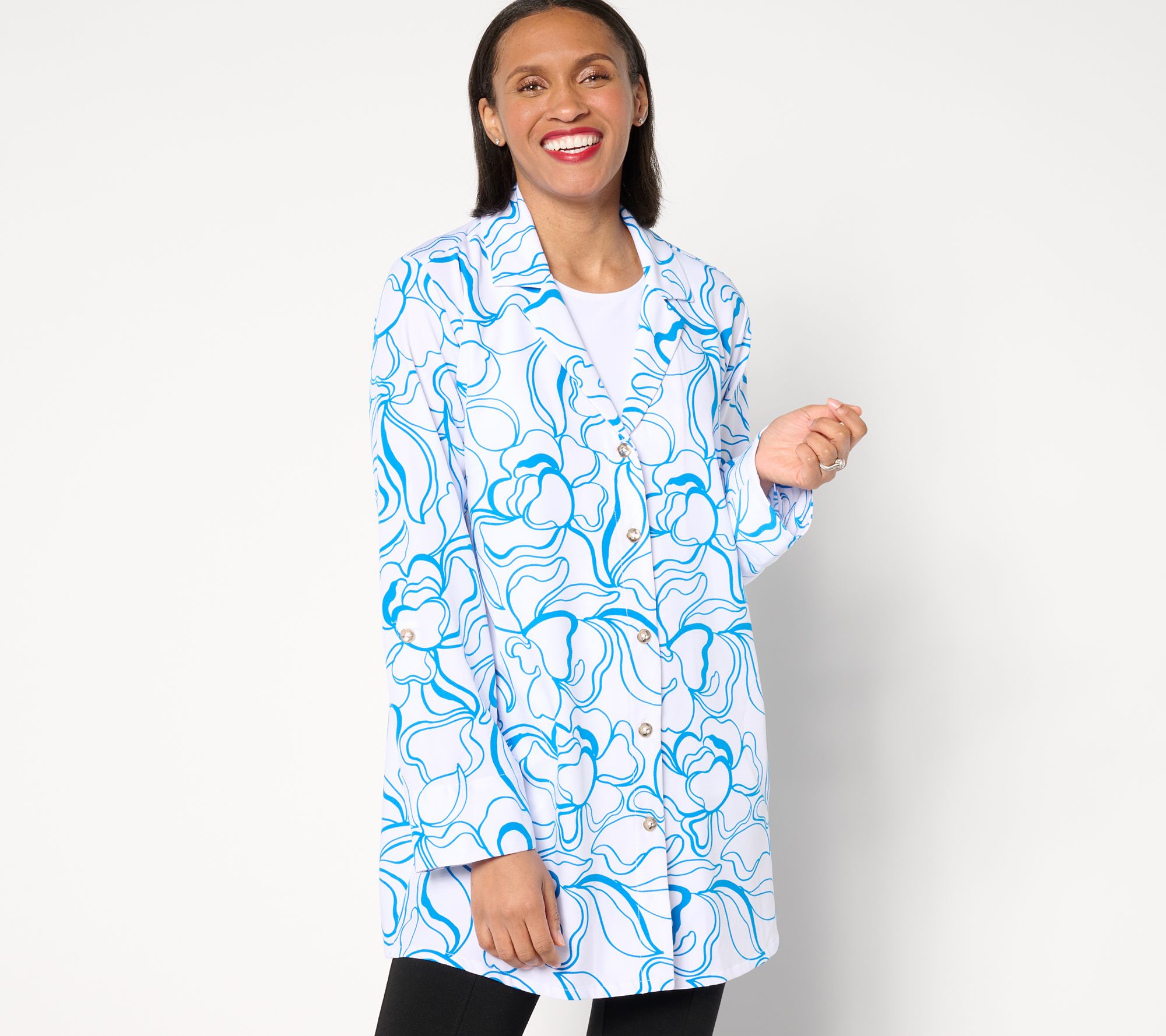 "As Is" Dennis Basso Printed Italia Knit Button Front Tunic