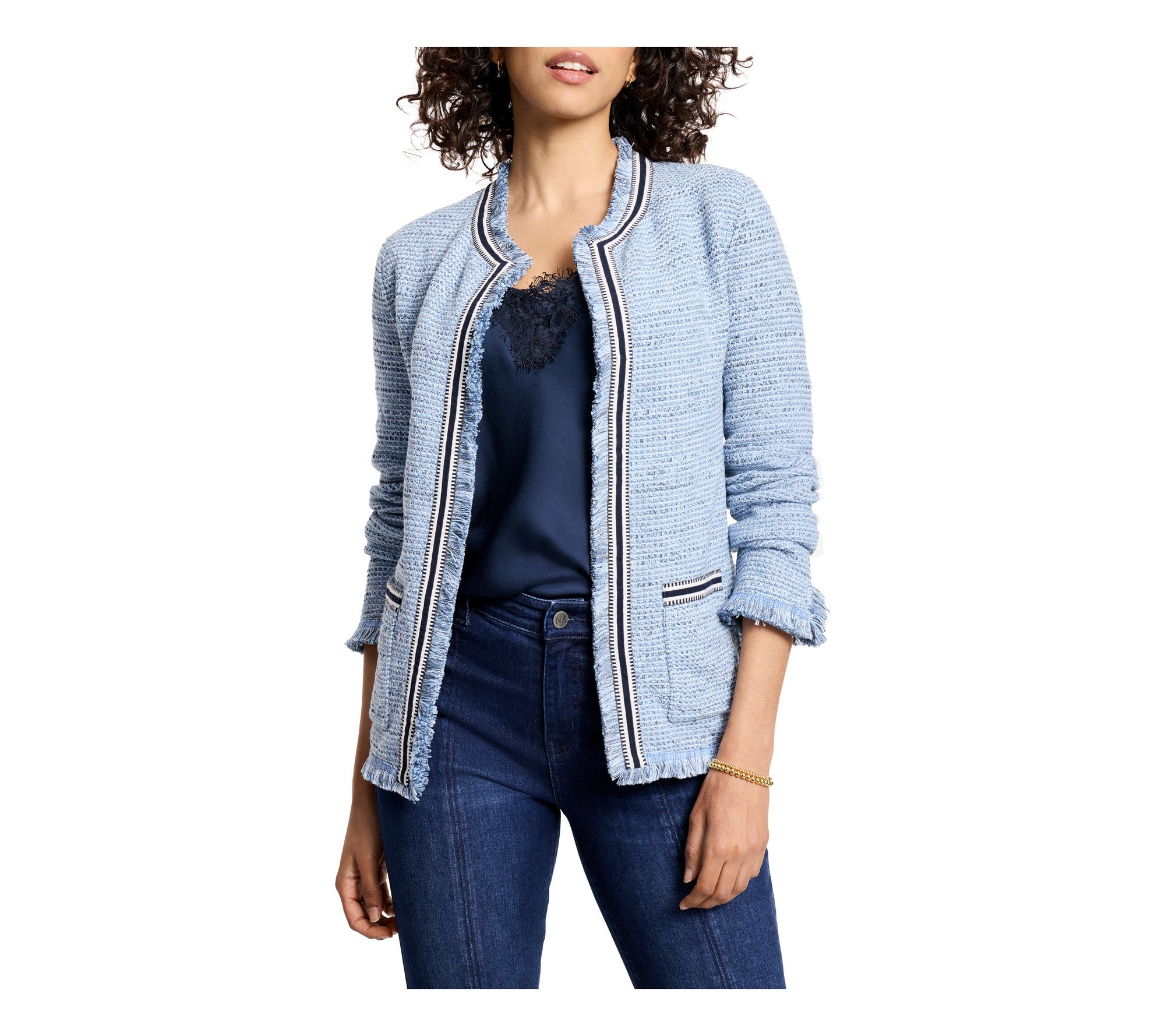 NIC+ZOE Indigo Fringe Mix Knit Jacket