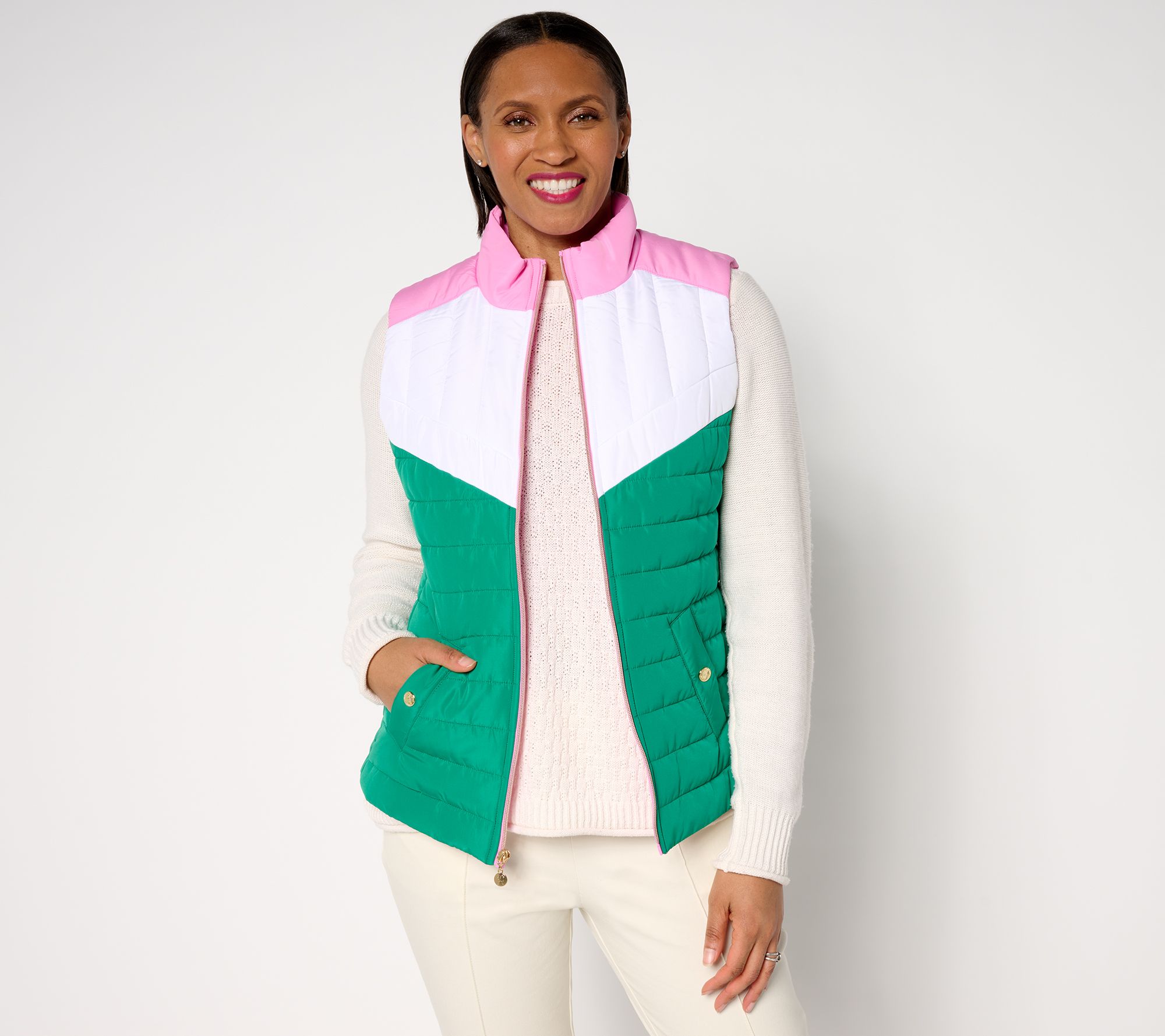 Isaac Mizrahi Live! Clubhouse Color Block Quilted Vest