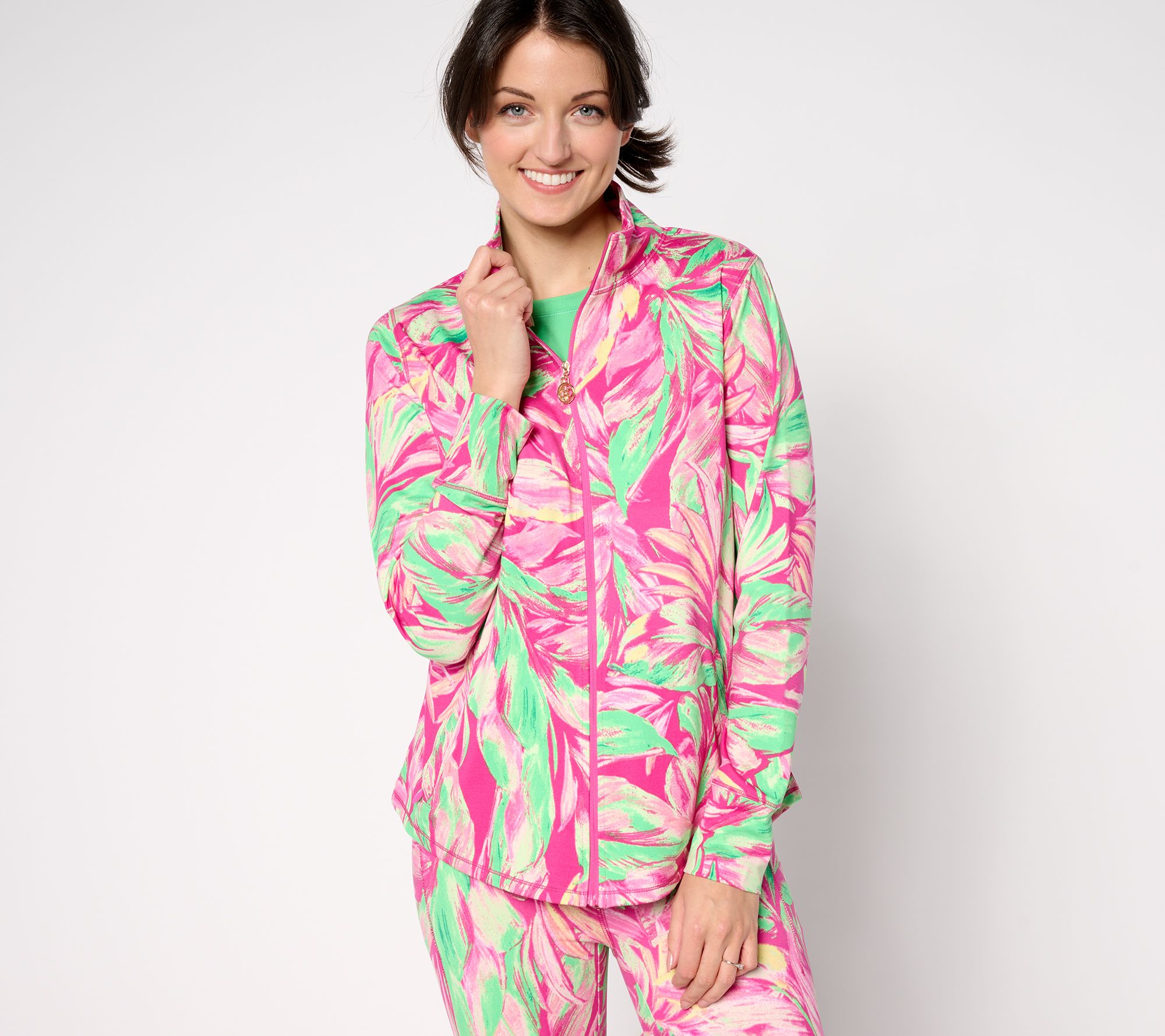 Belle Body By Kim Gravel Watercolor Palm Athletic Zip Jacket