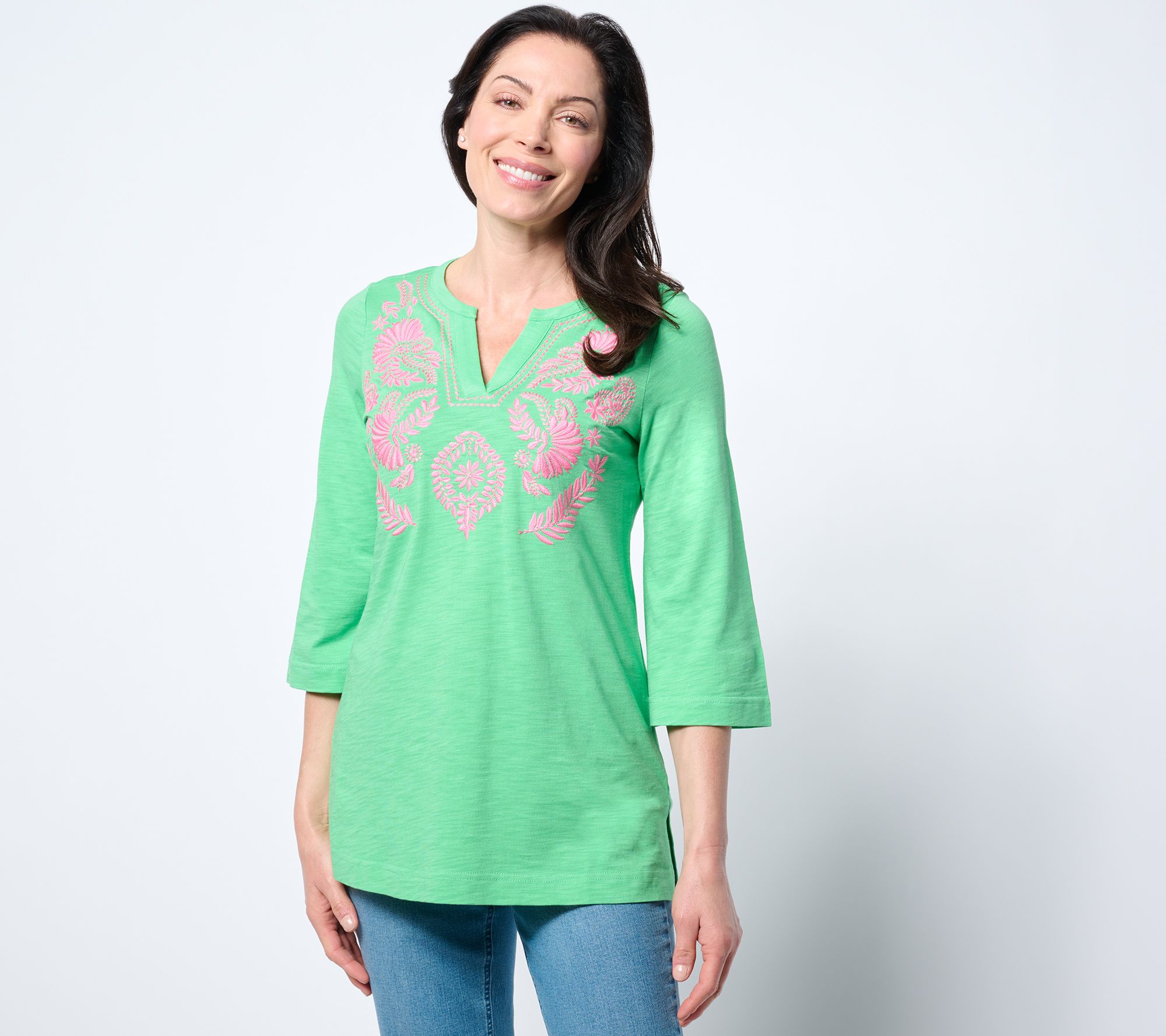 Bellisima by Kim Gravel Petite Slub Knit Artisan Embroidered Top