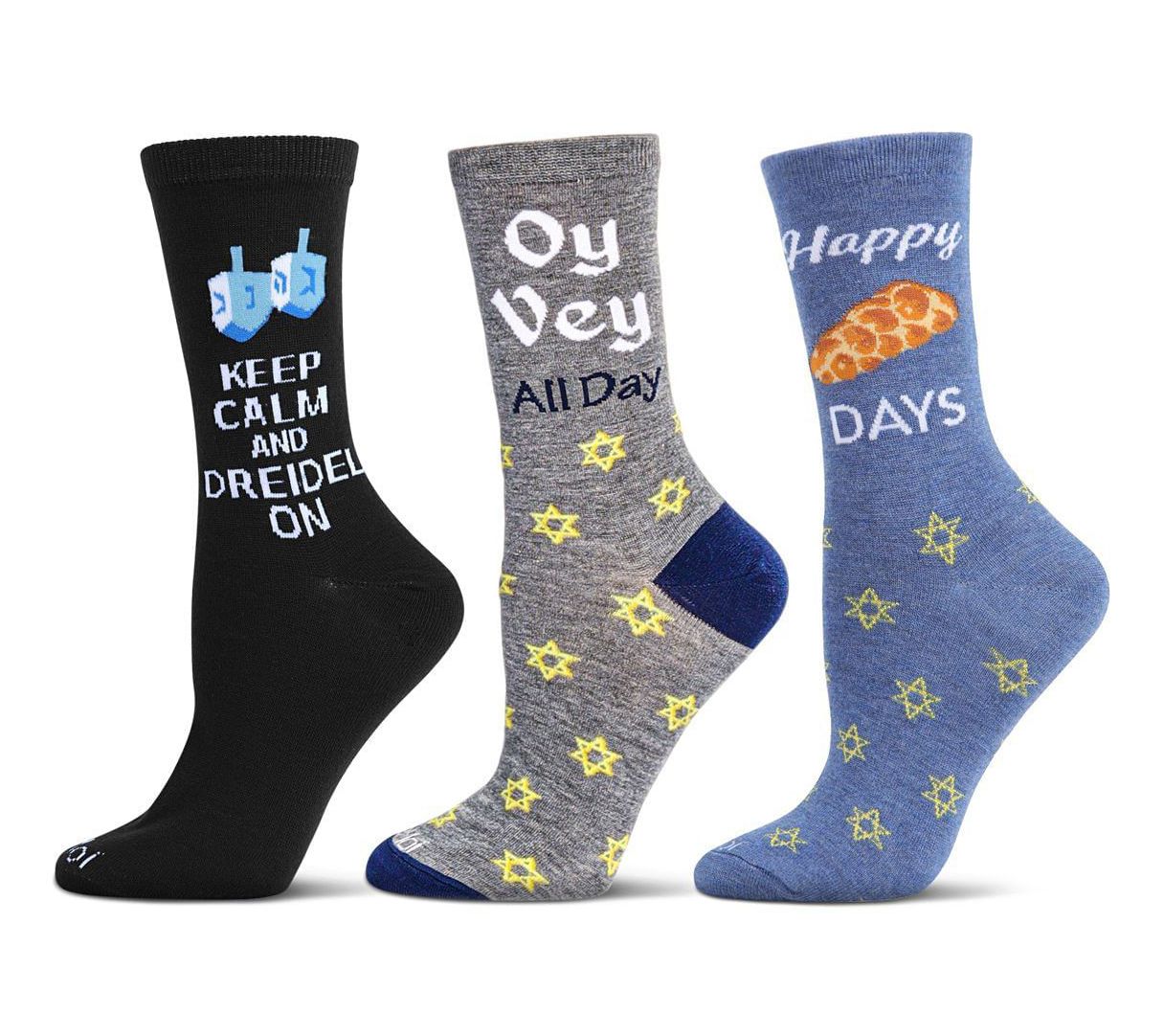 Memoi Women's Set of 3 Hanukkah Crew Socks