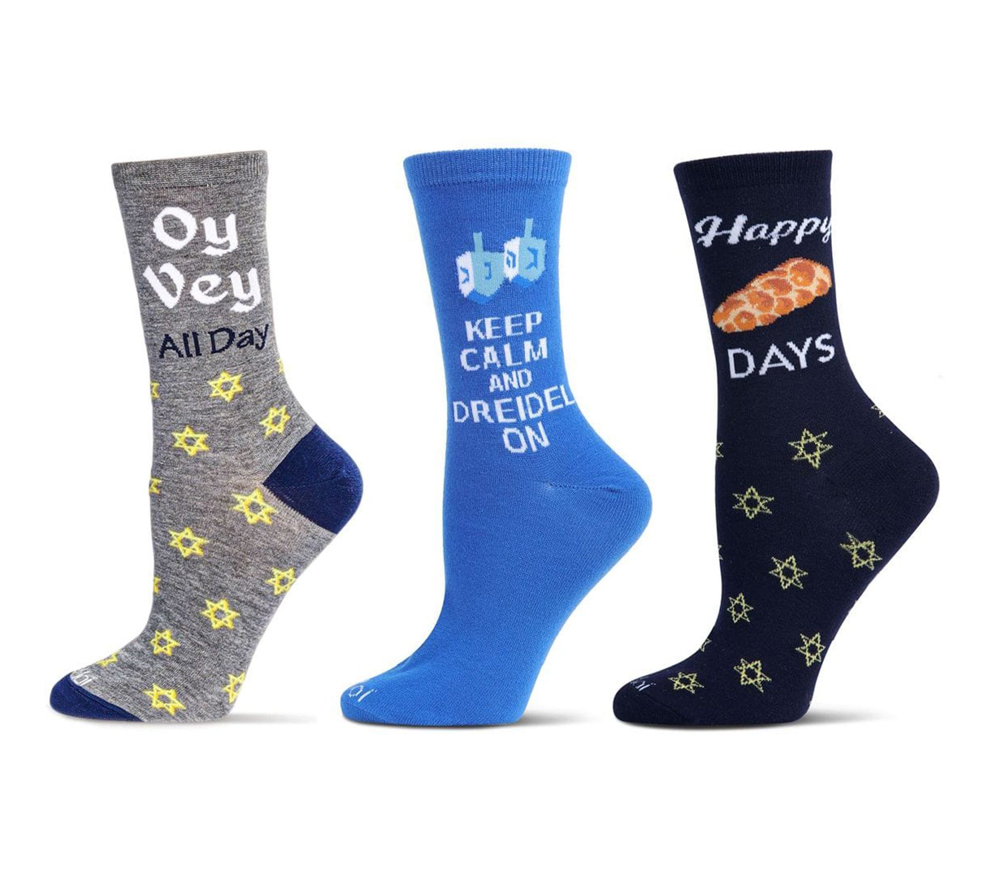 Memoi Women's Set of 3 Hanukkah Crew Socks