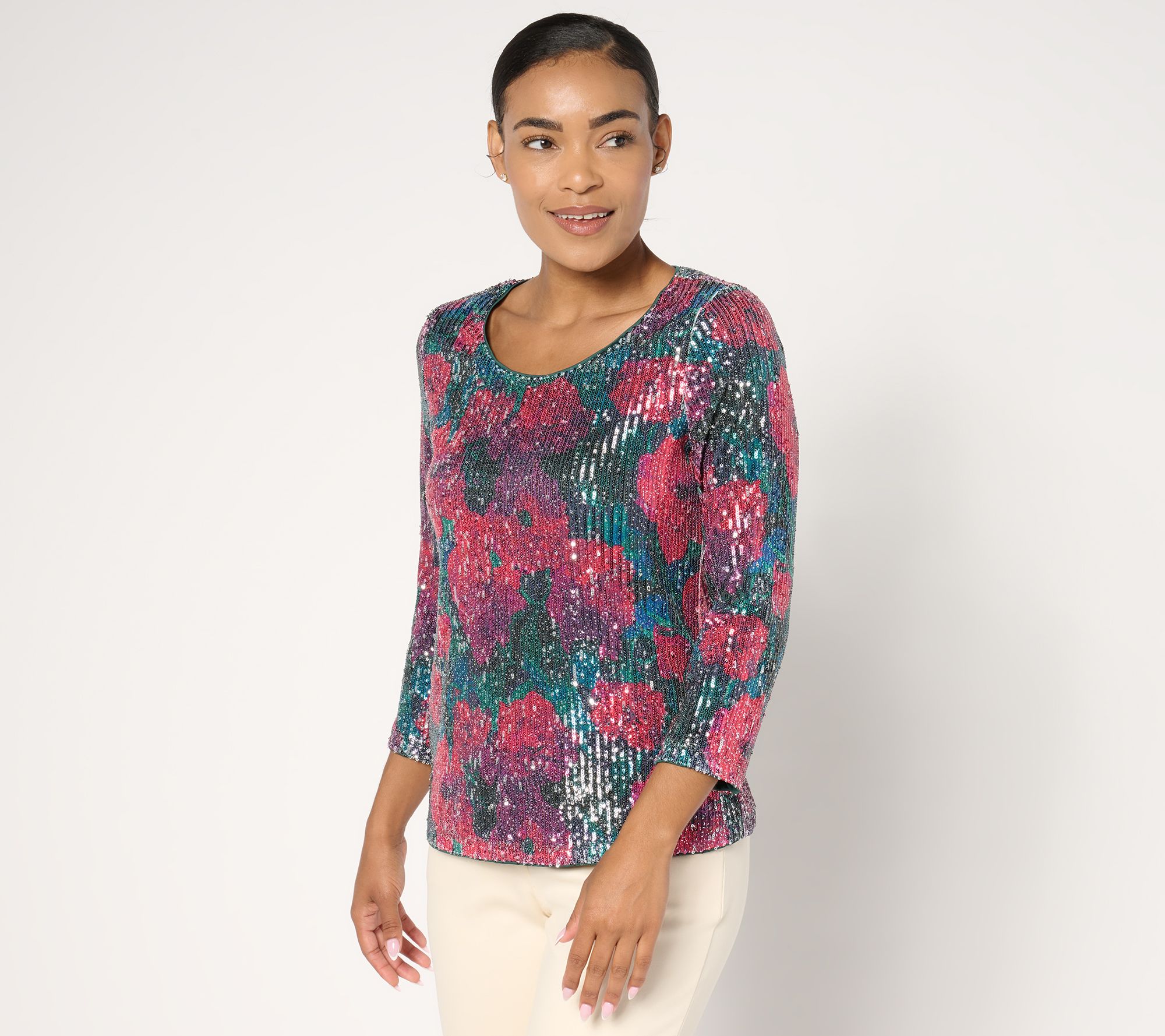 "As Is" Attitudes by Renee Printed Sequin Top