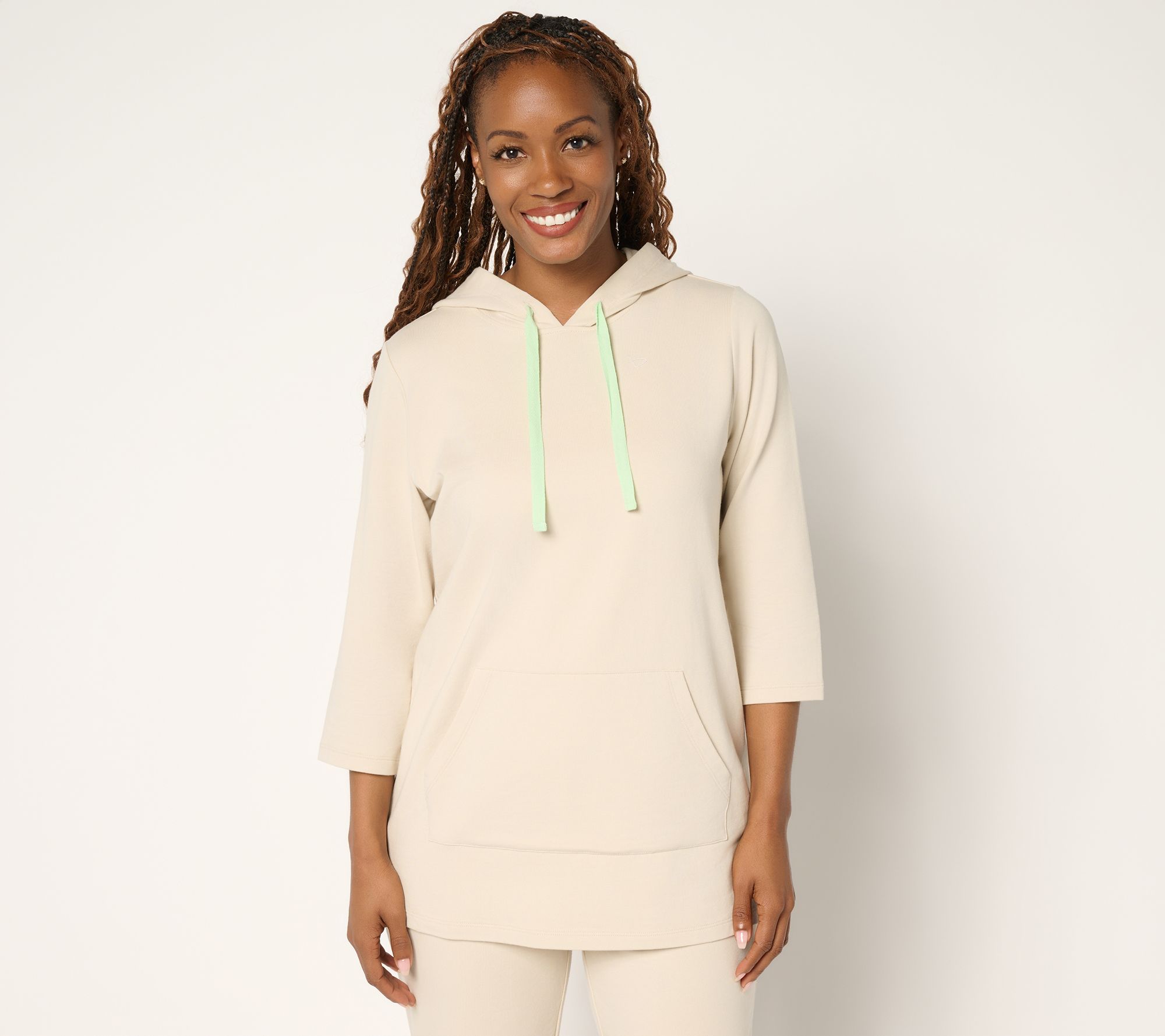 Denim & Co. Active Petite French Terry Tunic Pullover w/ Whip Stitch