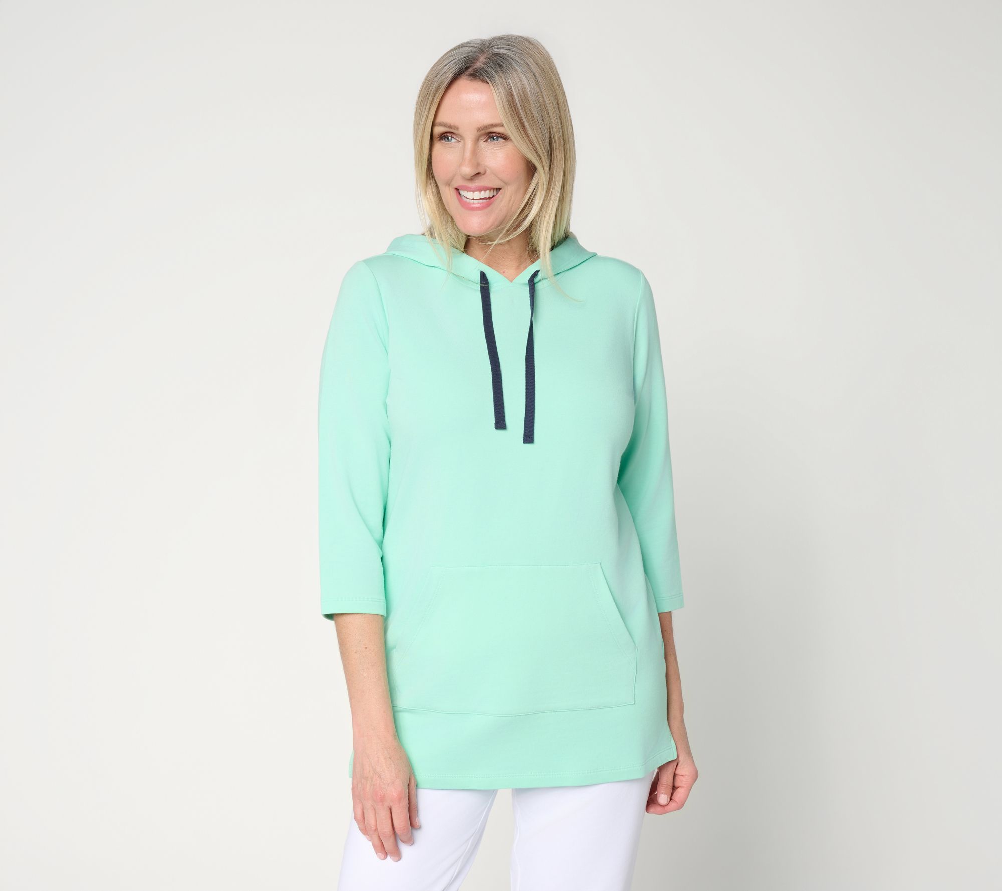 Denim & Co. Active Petite French Terry Tunic Pullover w/ Whip Stitch