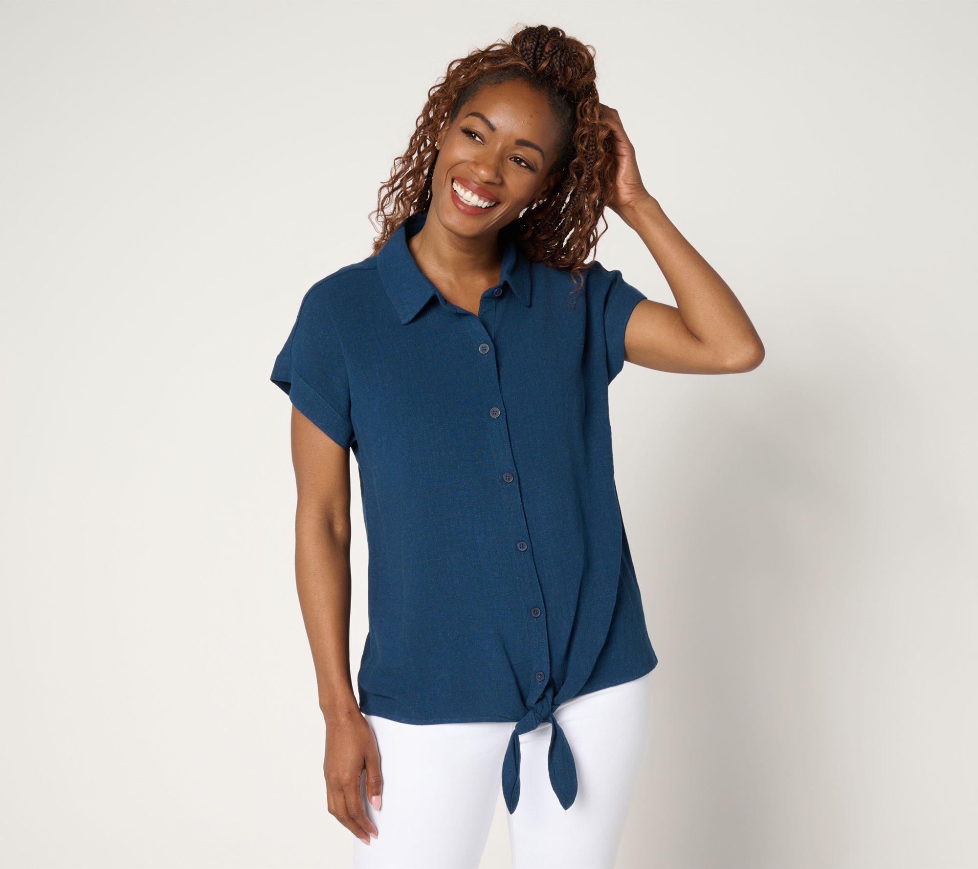 Belle by Kim Gravel Riviera Linen Short Sleeve Tie Front Top
