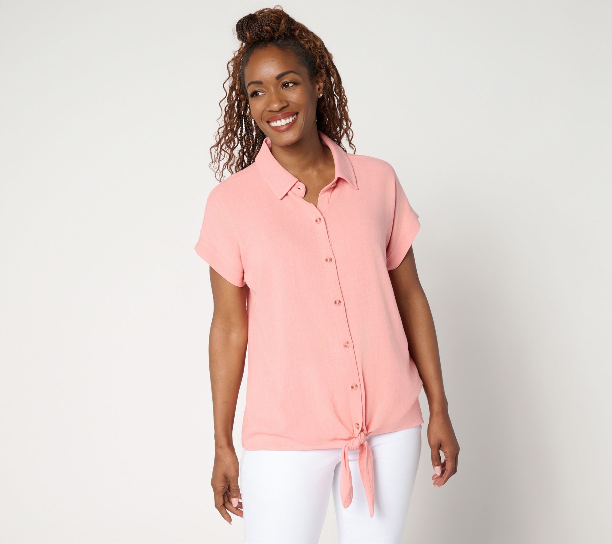 Belle by Kim Gravel Riviera Linen Short Sleeve Tie Front Top