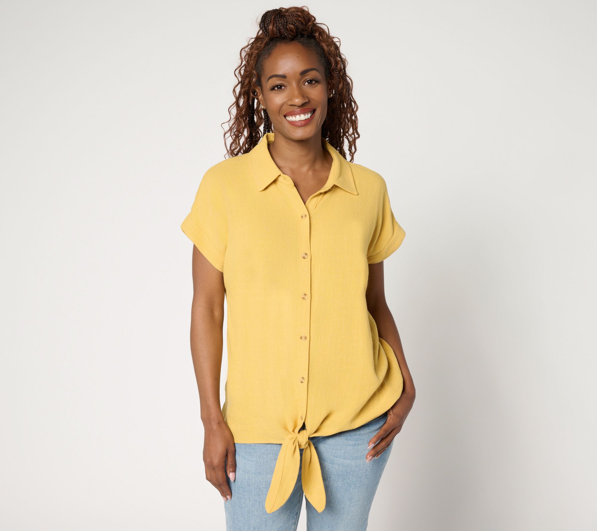 Belle by Kim Gravel Riviera Linen Short Sleeve Tie Front Top
