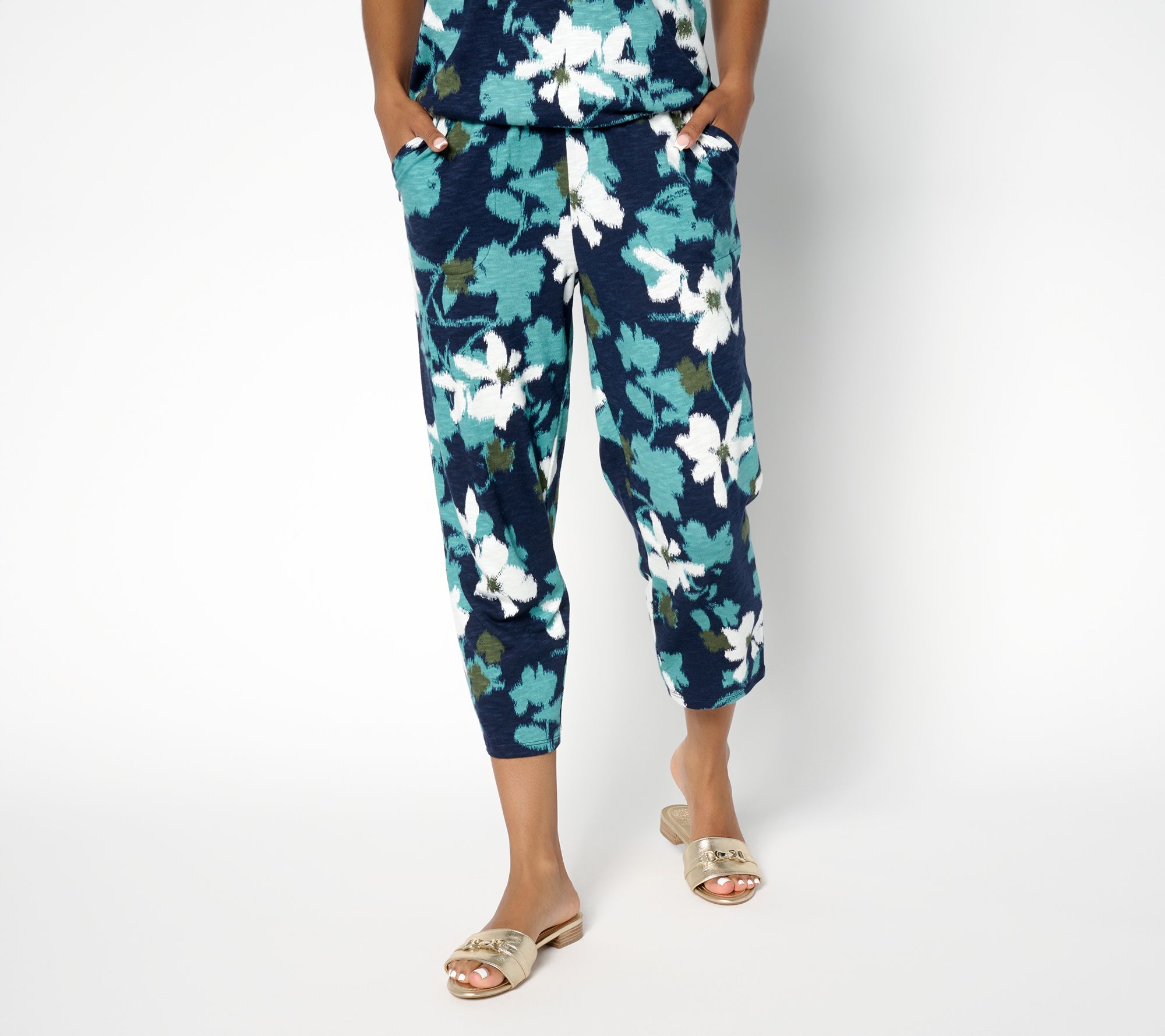 Denim & Co. Regular Print or Solid Slim Straight Crop Pant