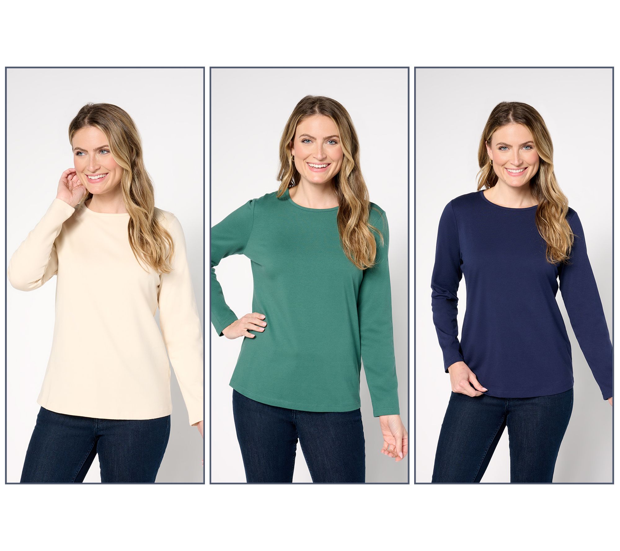 "As Is" Denim & Co. Essentials Perfect Jersey 3-Pack Crew Neck Tops