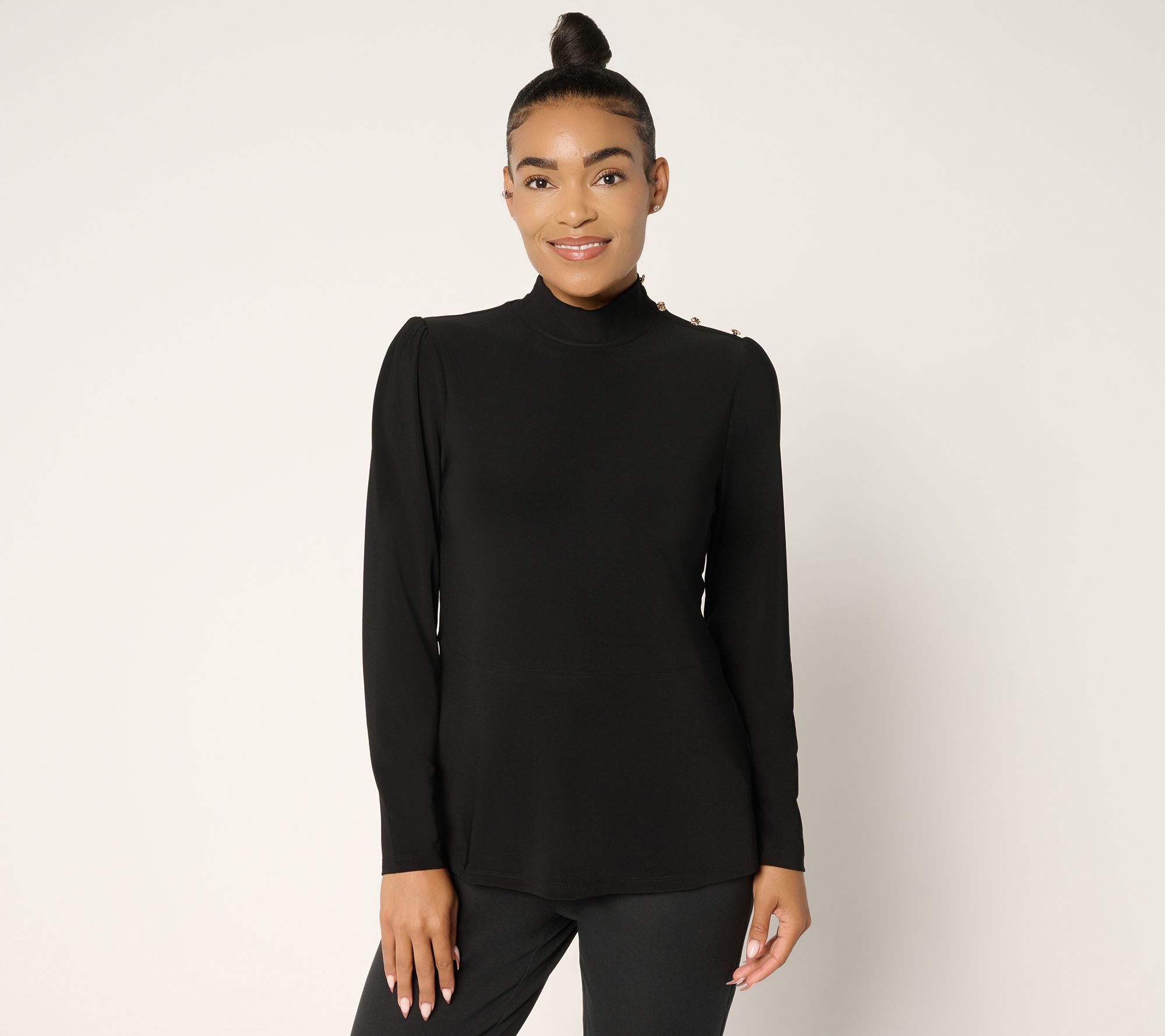 Dennis Basso Petite Italia Knit Mock Neck Soft Peplum Top