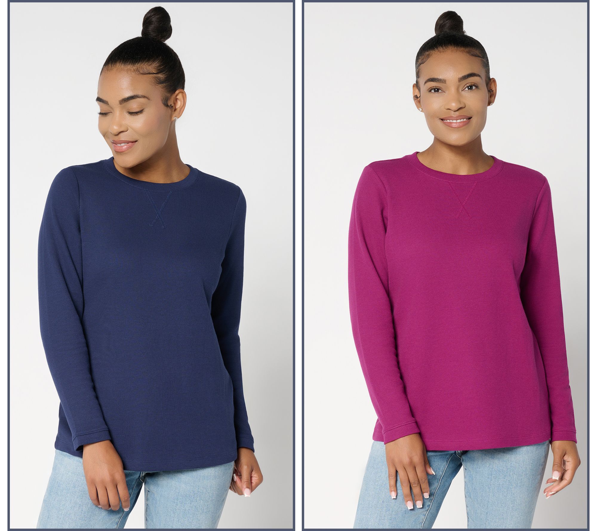 Denim & Co. Essentials Waffle Knit 2-Pack Crew Neck Tops