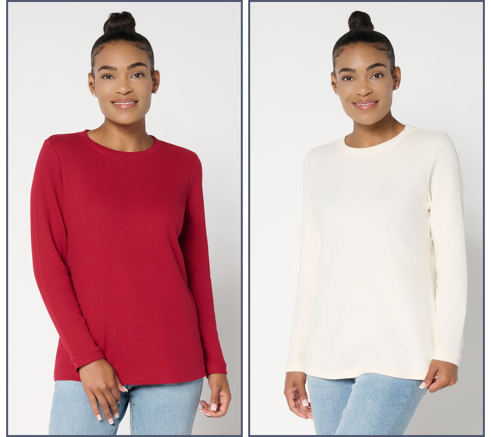 Denim & Co. Essentials Waffle Knit 2-Pack Crew Neck Tops