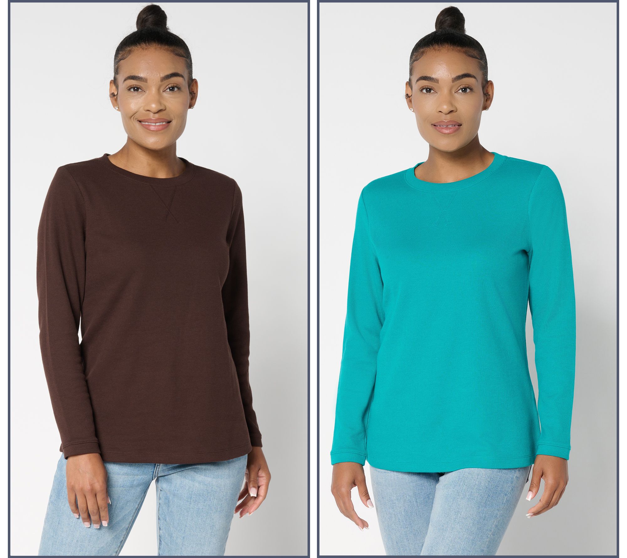 Denim & Co. Essentials Waffle Knit 2-Pack Crew Neck Tops
