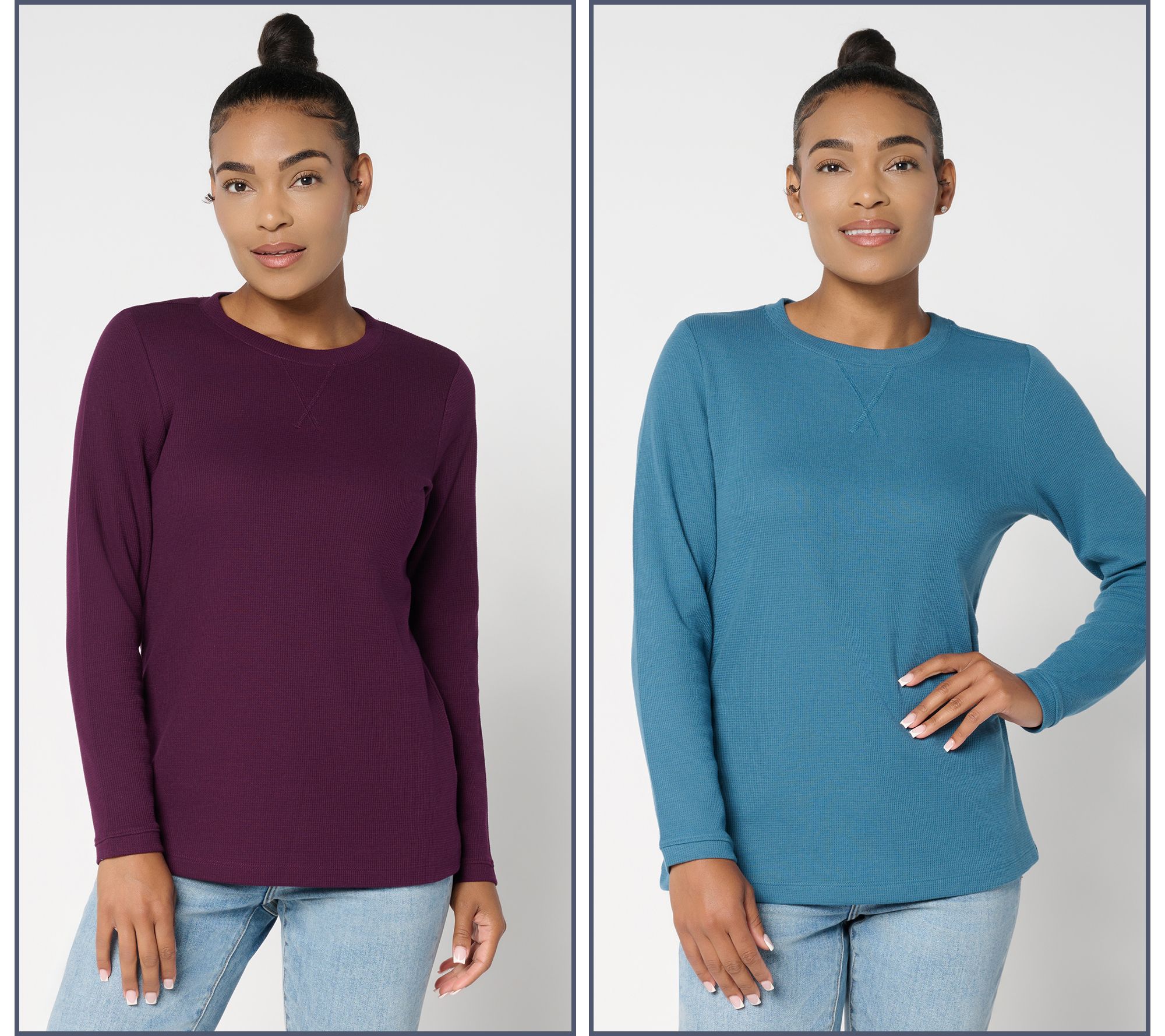 Denim & Co. Essentials Waffle Knit 2-Pack Crew Neck Tops