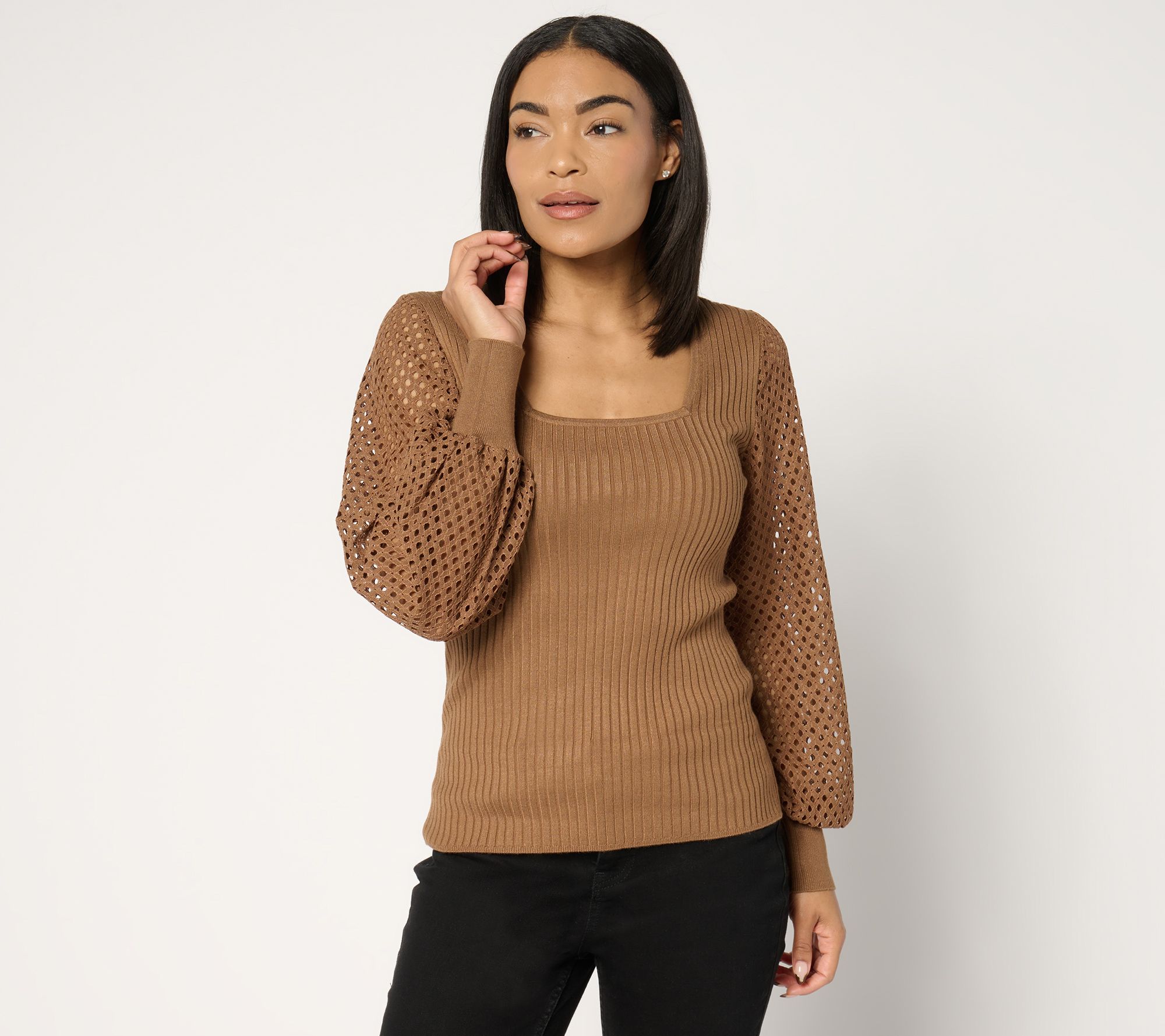 "As Is" Mally Roncal Square Neck Mix Media Sweater