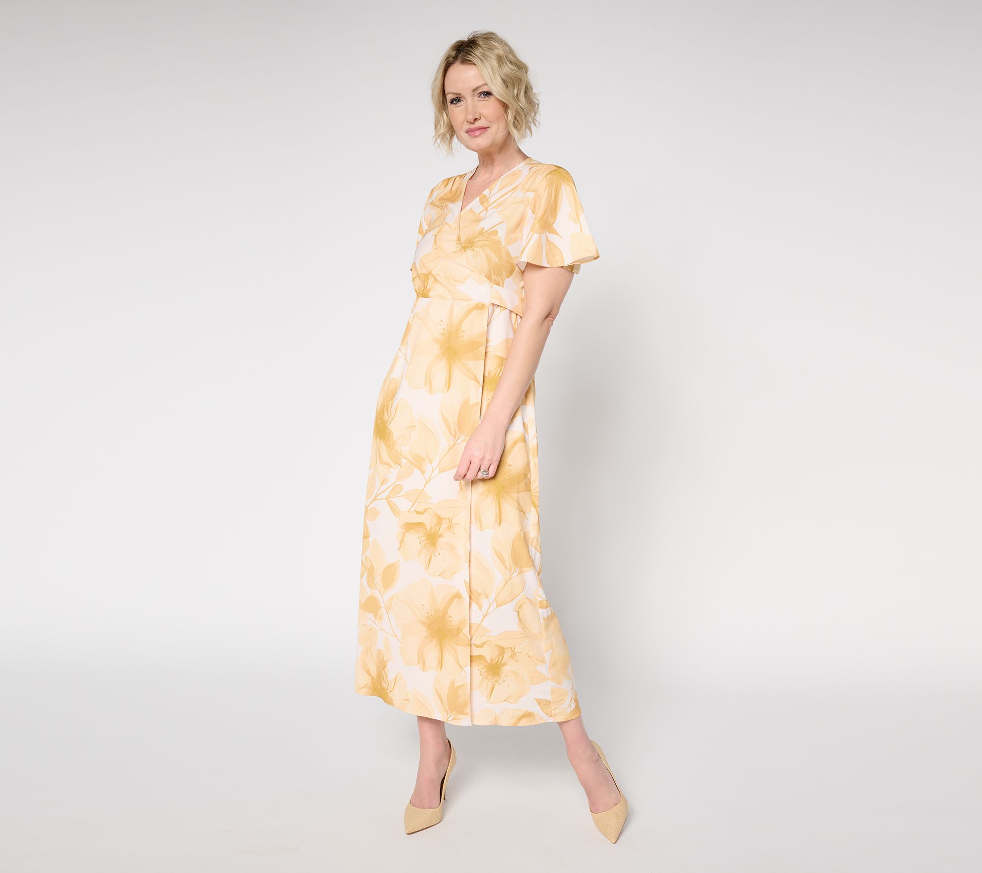 "As Is" Me by Jennie Garth Reg Camellia Print Faux Wrap Dress