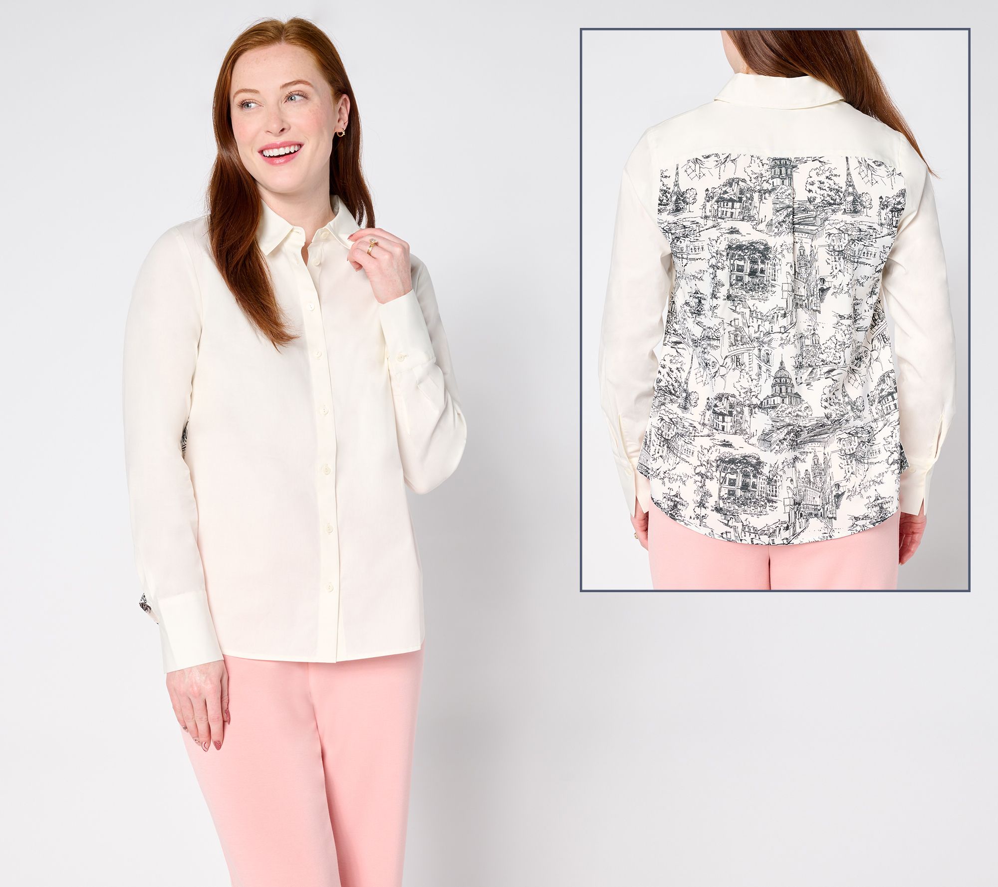 "As Is" BEAUTIFUL by Lawrence Zarian Button Front Shirt w/ Print