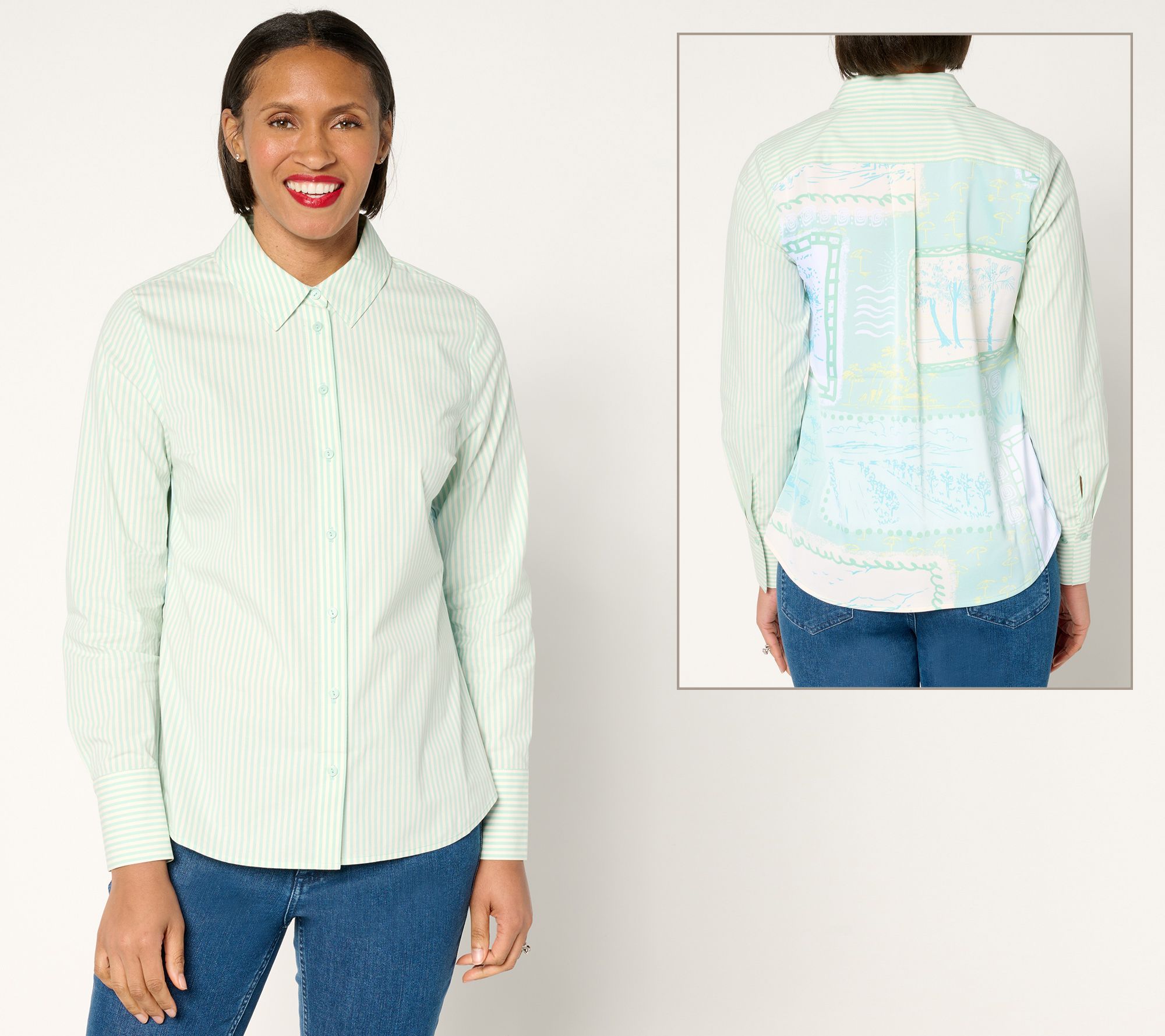 "As Is" BEAUTIFUL by Lawrence Zarian Button Front Shirt w/ Print