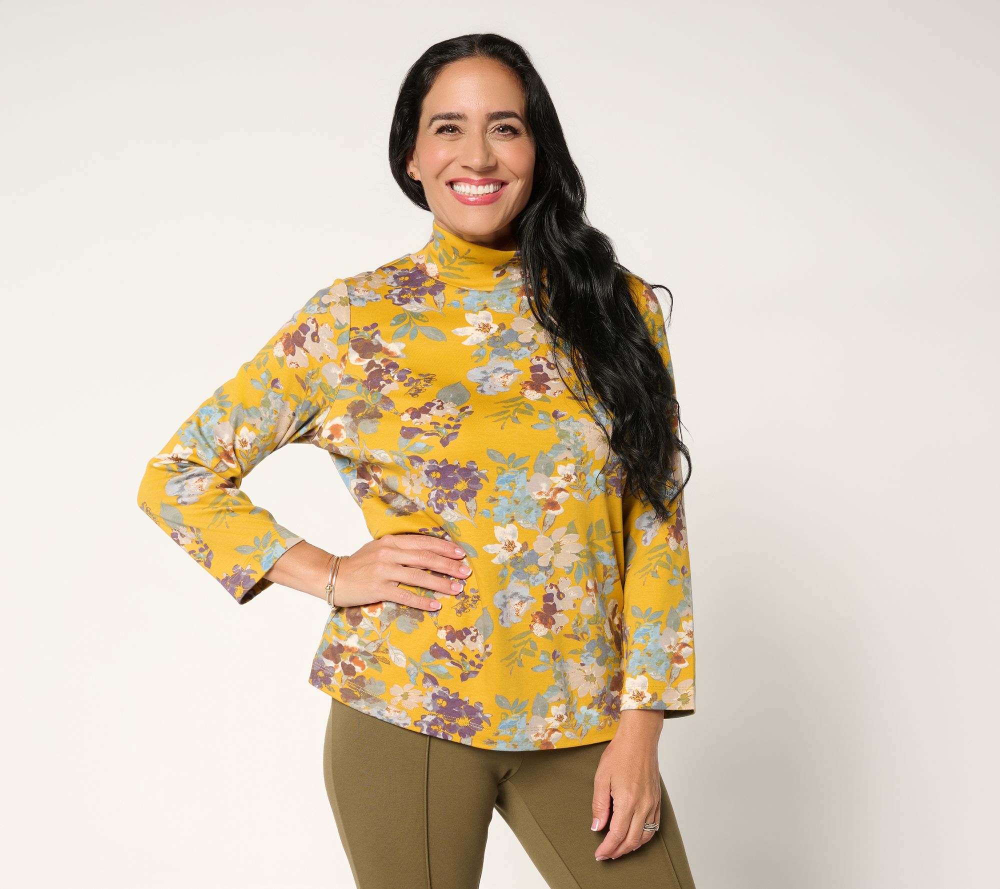 Martha Stewart Signature Floral Printed Mock Neck Top