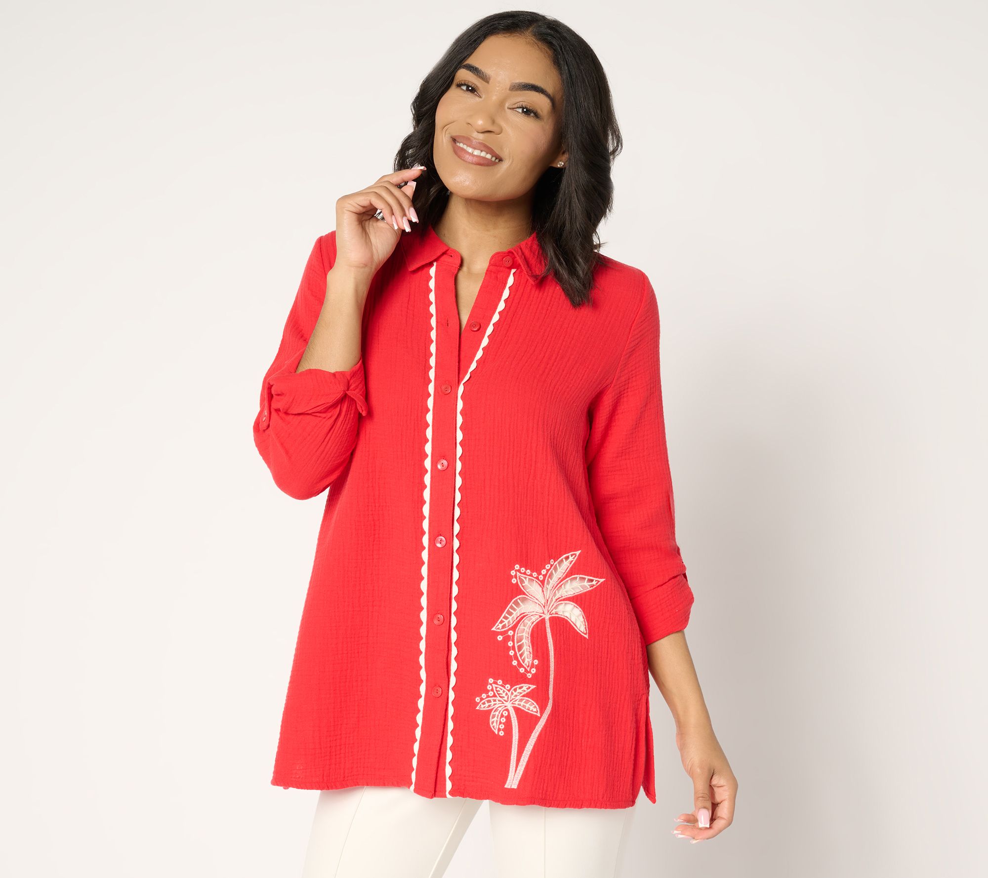 "As Is" Susan Graver Soleil Regular Gauze Button Top