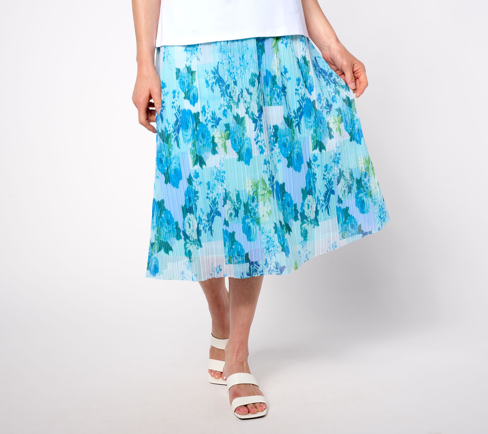 "As Is" Isaac Mizrahi Live! Petite Pleated Mesh Pull On Midi Skirt